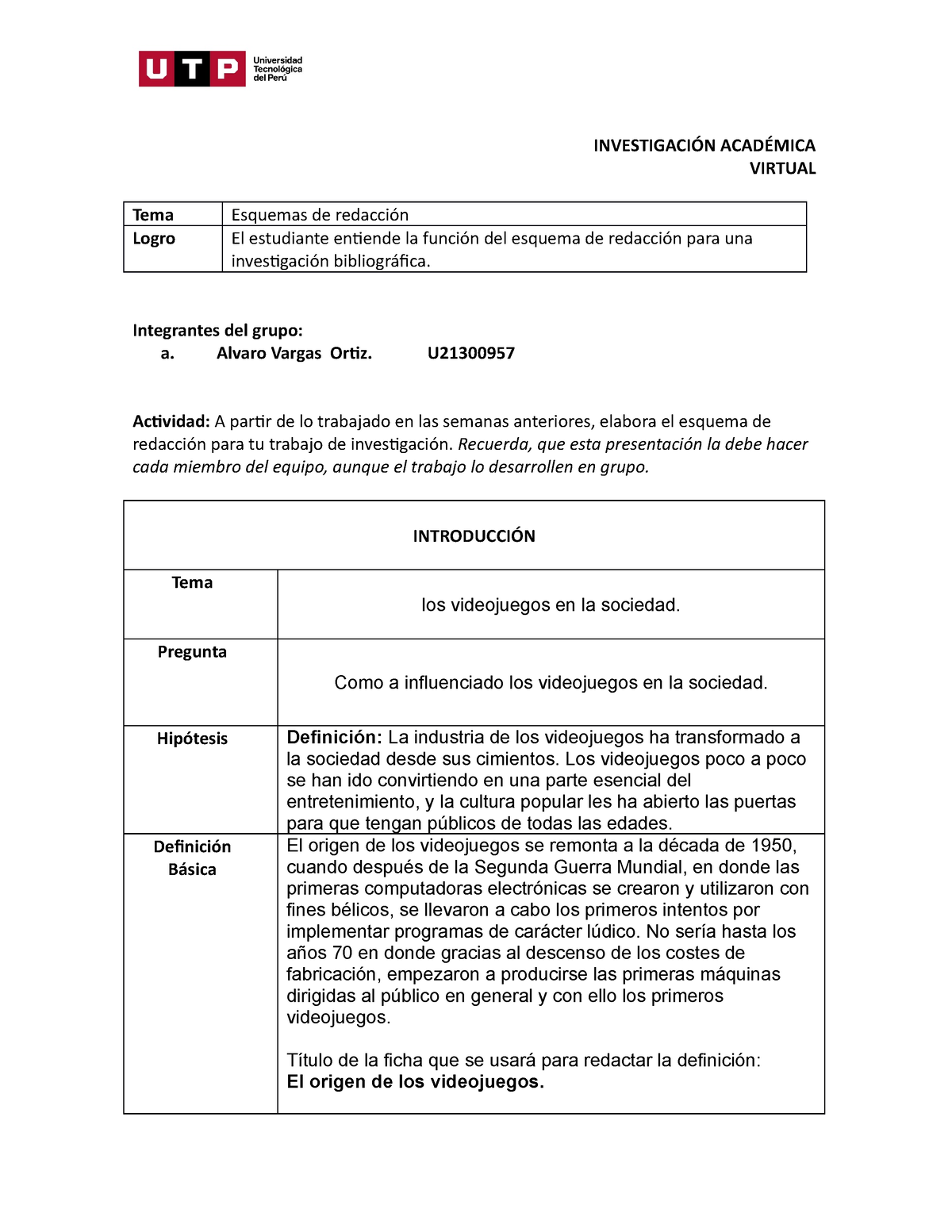 S Tarea Borrador De Esquema De Redacci N Investigaci N Acad Mica Virtual Tema Esquemas De