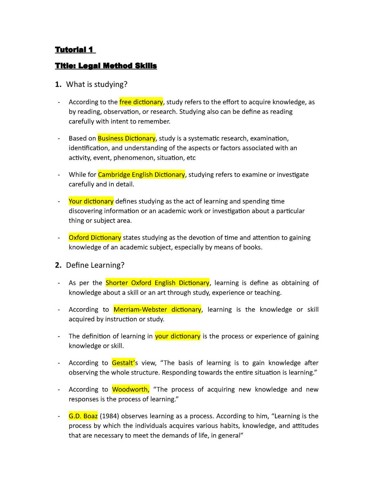 Legal Method T Tutorial Title Legal Method Skills What Is Studying According To The