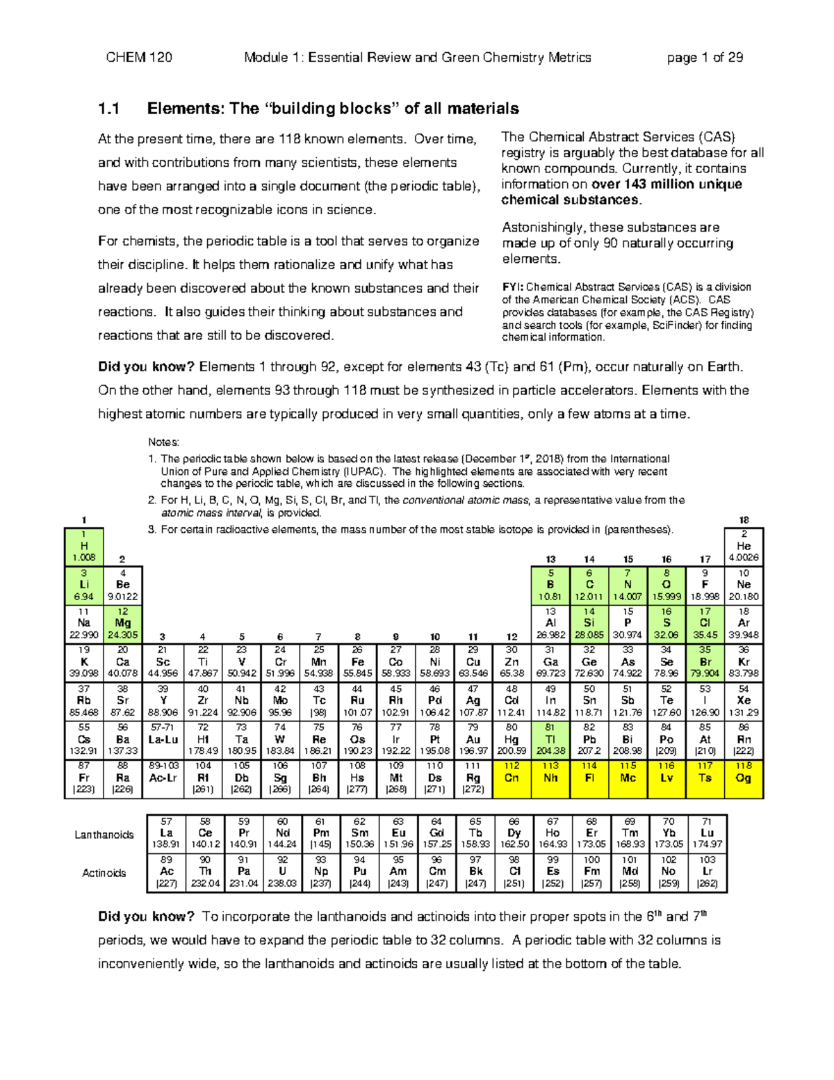 C120-module 1-F22 - Course notes - 1 Elements: The “building blocks” of ...