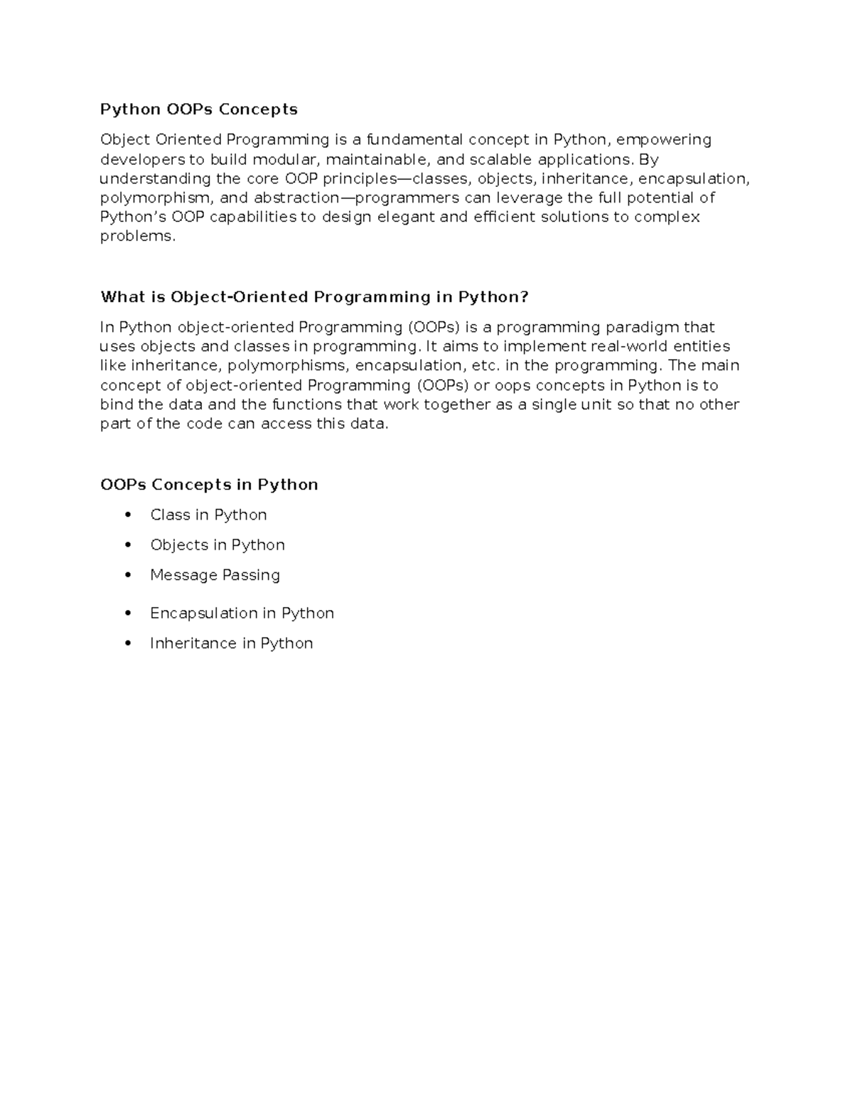 OOP - notes - Python OOPs Concepts Object Oriented Programming is a ...