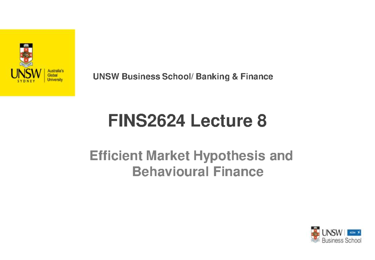 FINS2624 Week 8 Lecture - UNSW Business School/ Banking & Finance ...