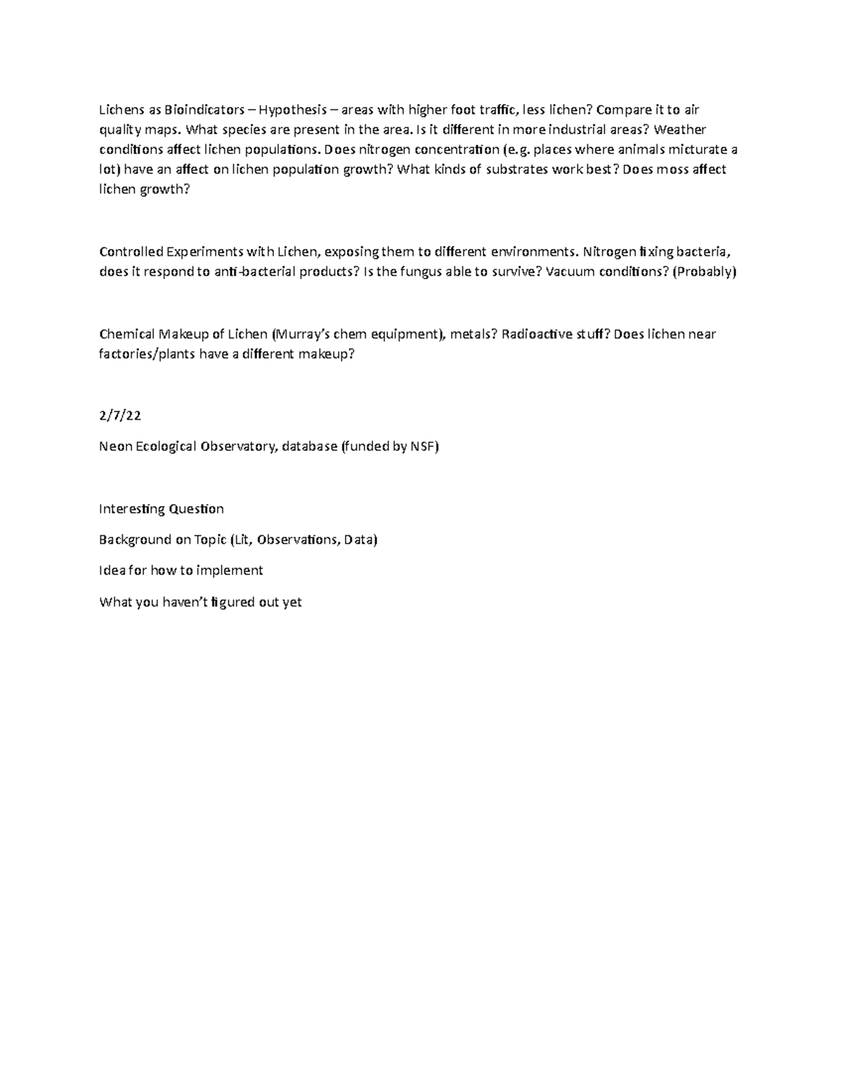 Lichen Ideas - This is an outline for the start of a paper - Lichens as ...