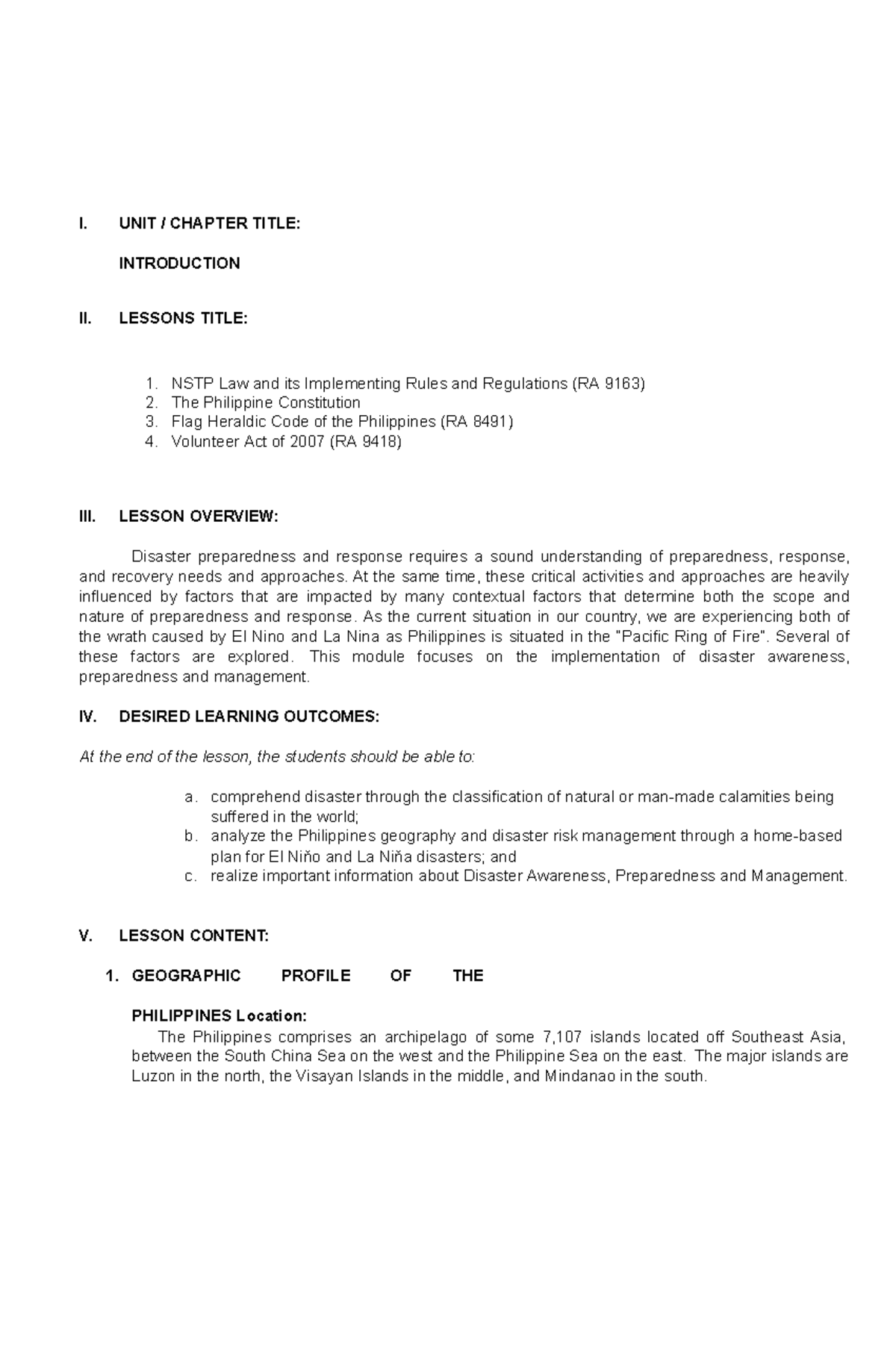 Module-1 - for your reference - I. UNIT / CHAPTER TITLE: INTRODUCTION ...