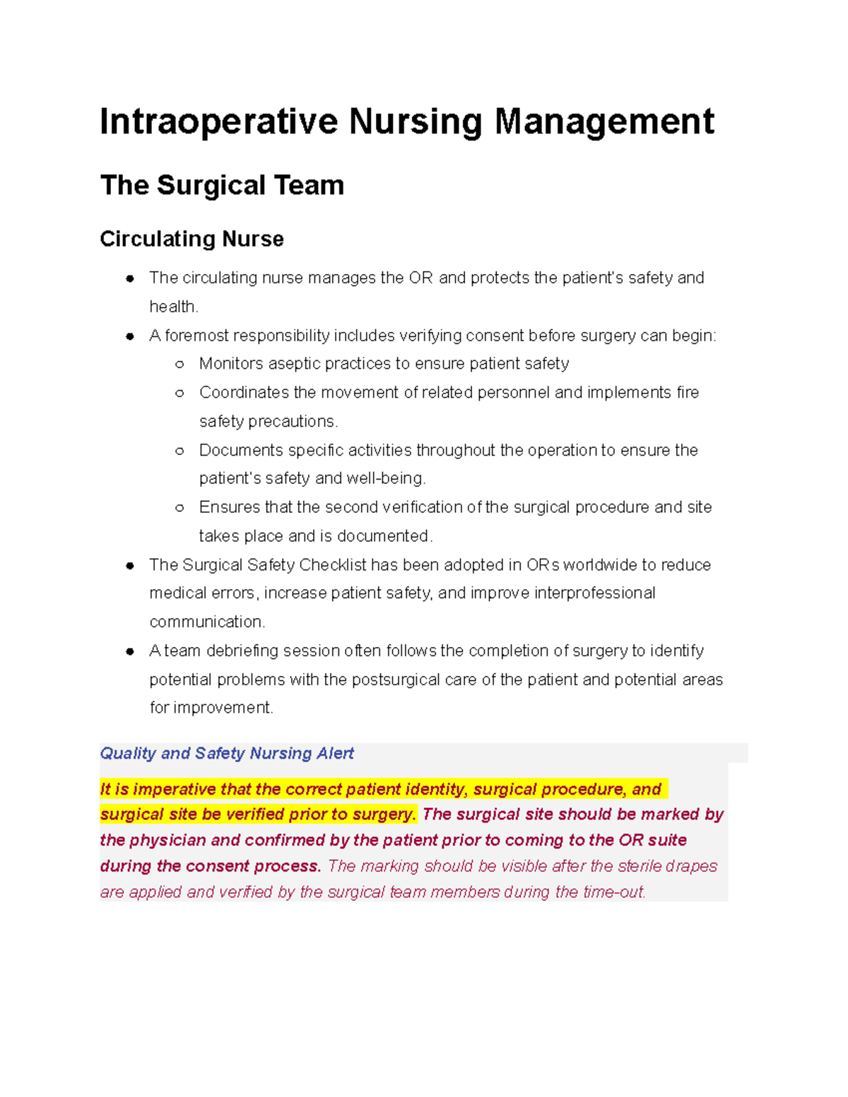 Chapter 15 Intraop Txt Notes - Intraoperative Nursing Management The ...