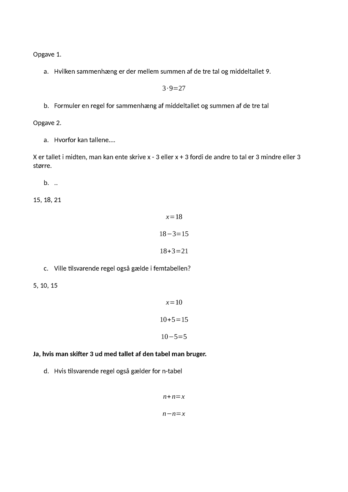 Tabel - Matematik - Opgave 1. A. Hvilken Sammenhæng Er Der Mellem ...