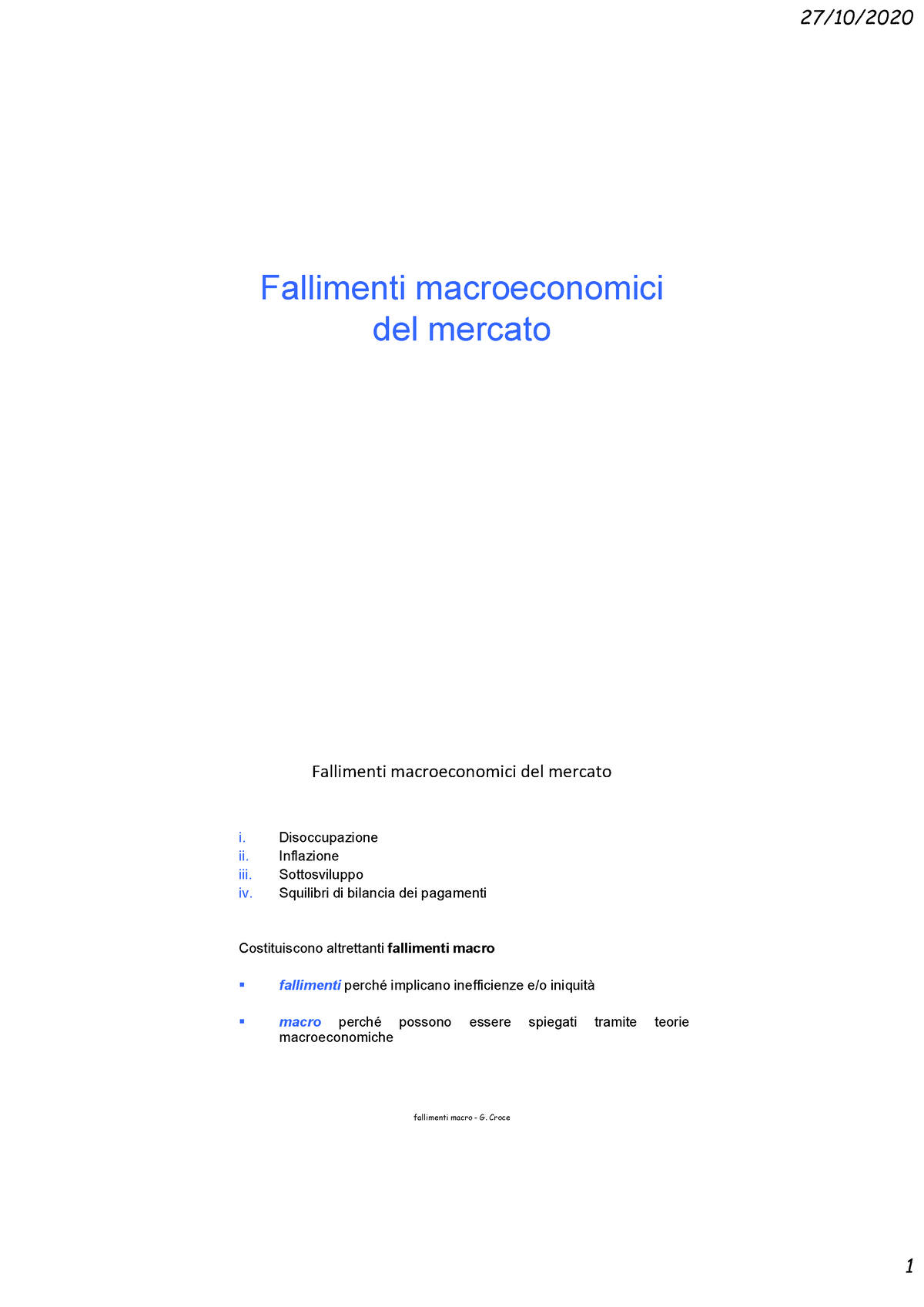 04-fallimenti Macro - Slide Prof - Fallimenti Macroeconomici Del ...