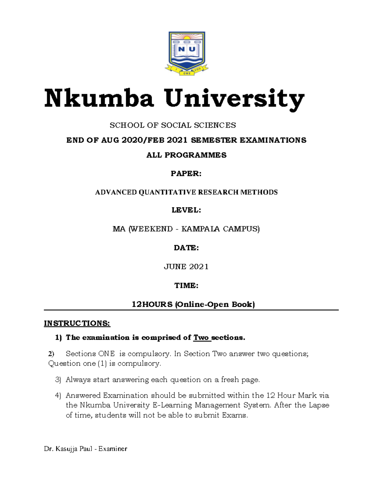 Advanced Quantitative Research Methods - Nkumba University SCHOOL OF ...