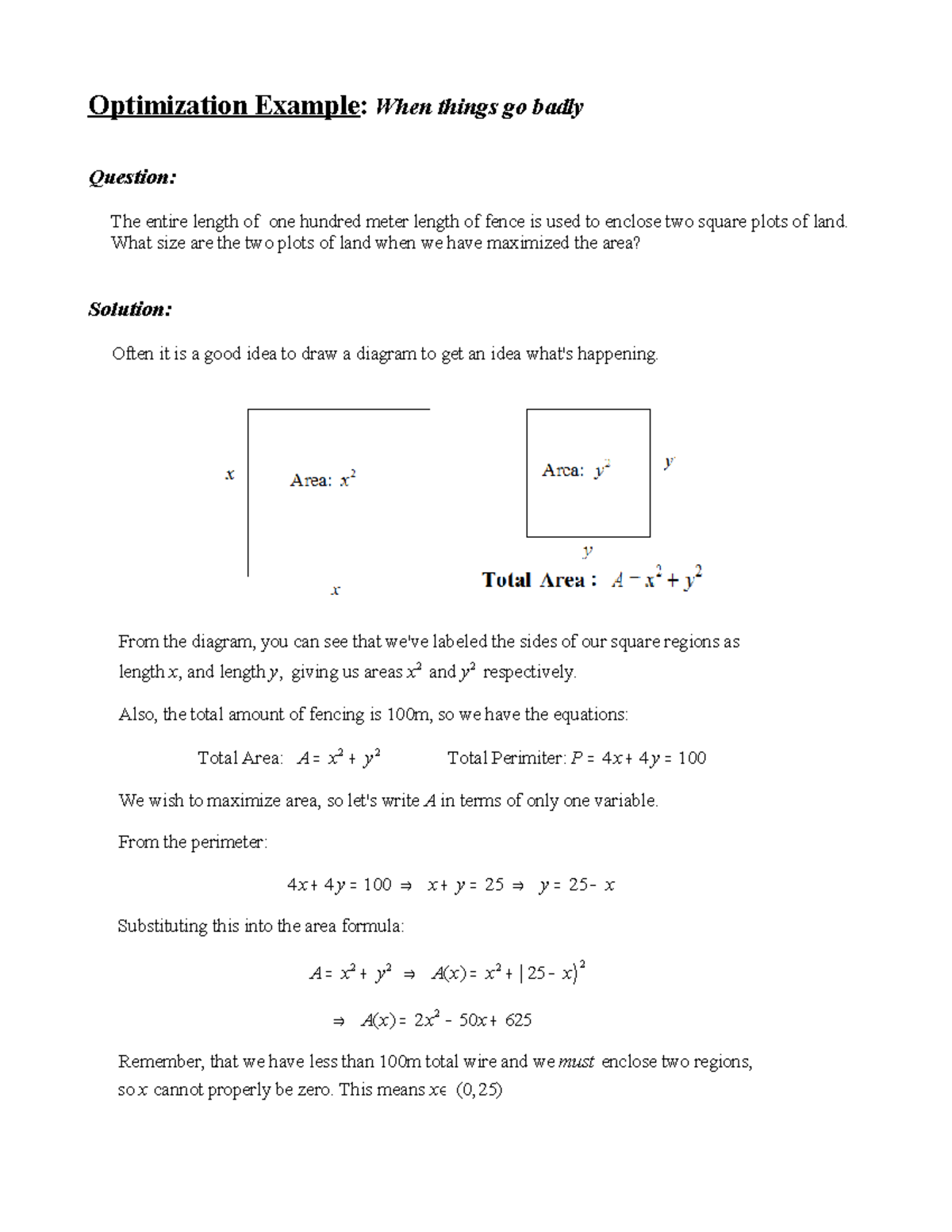 Optimization example - CALC I CONTENT HELP - Optimization Example: When ...