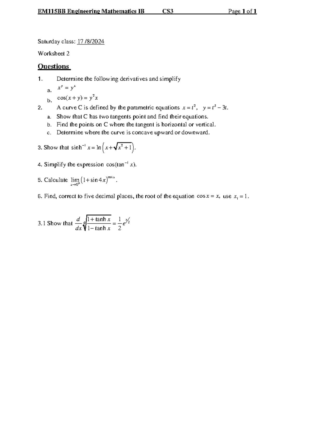 CS3 EM115BB - Vvyv - EM115BB Engineering Mathematics IB CS 3 Page 1 of ...