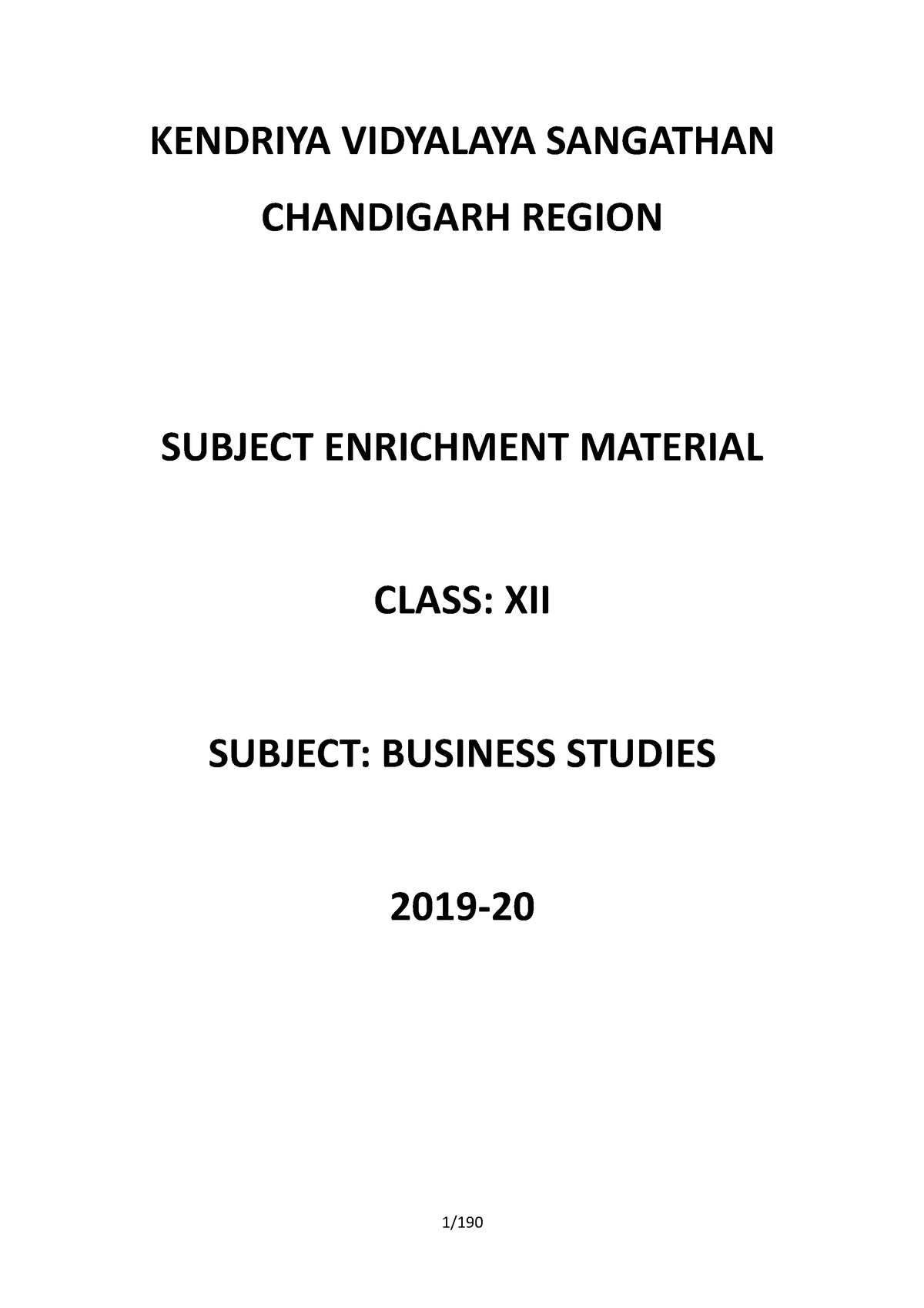 Subject Enrichment Material Class XII Business Studies - KENDRIYA ...