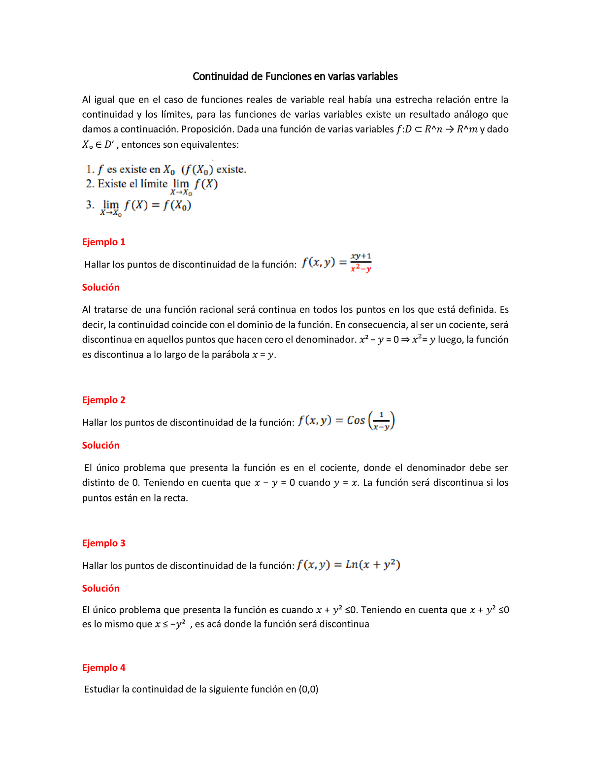 Continuidad De Funciones En Varias Variables Proposición Dada Una Función De Varias Variables 3448