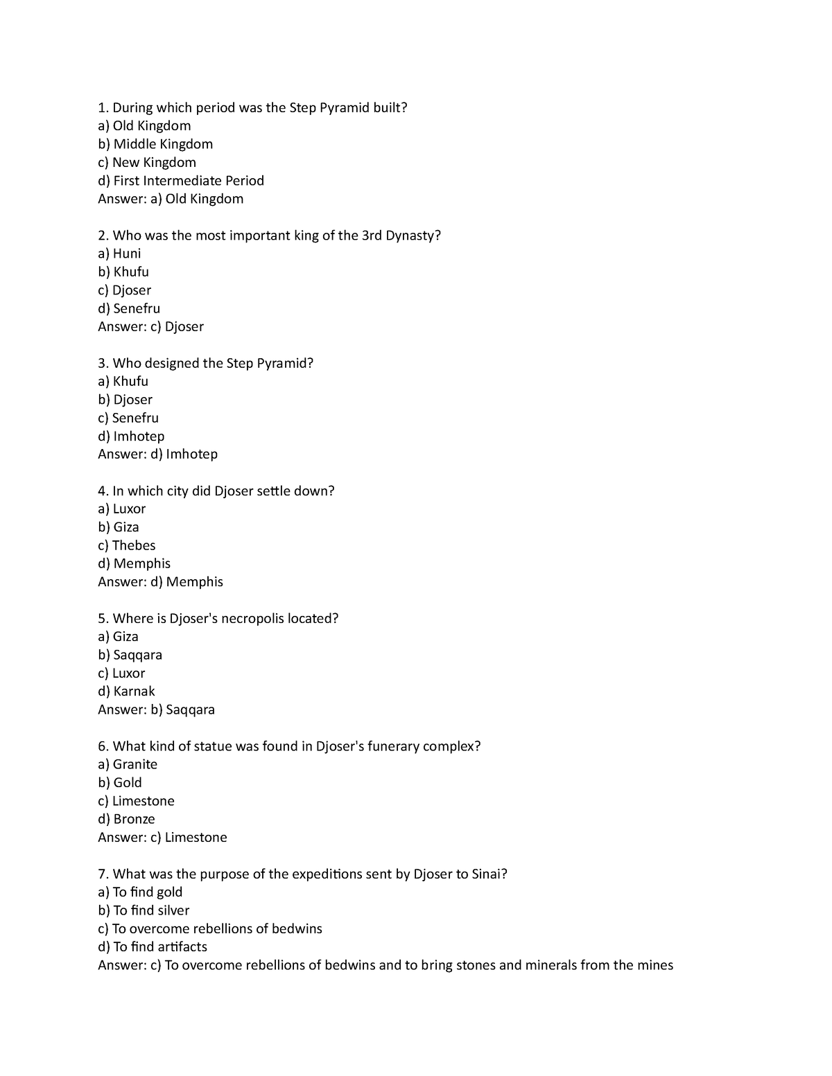 Egyptian History Mcq - During Which Period Was The Step Pyramid Built ...