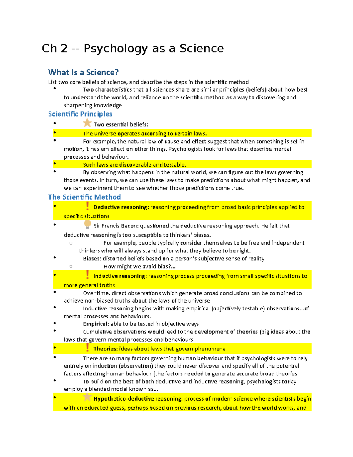 Chapter 2 notes - Ch 2 - Psychology as a Science What Is a Science ...