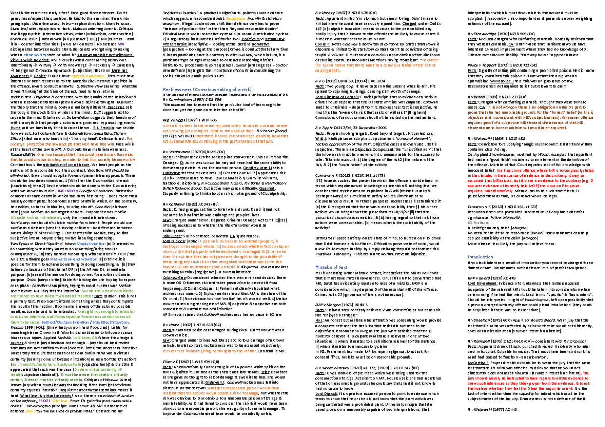 Cheat Sheet - Summary Criminal Law - What is the examiner really after ...