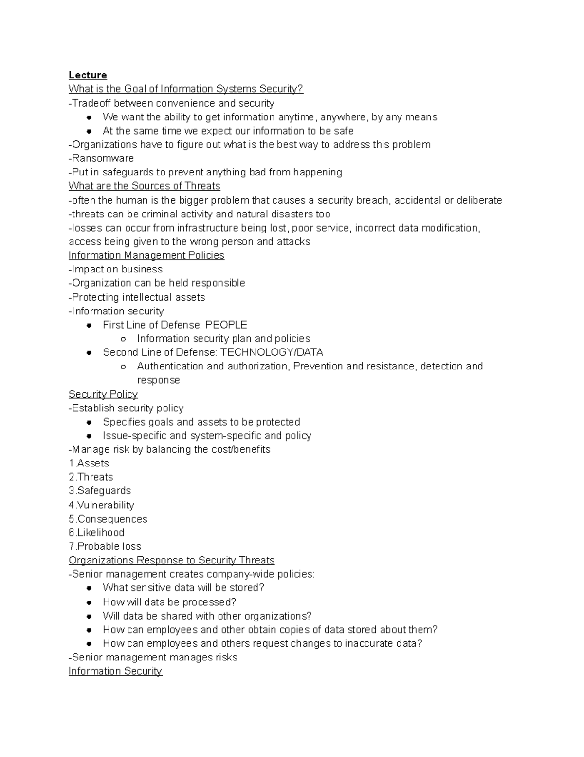 Chapter 12 Information Systems Security Lecture What is the Goal of