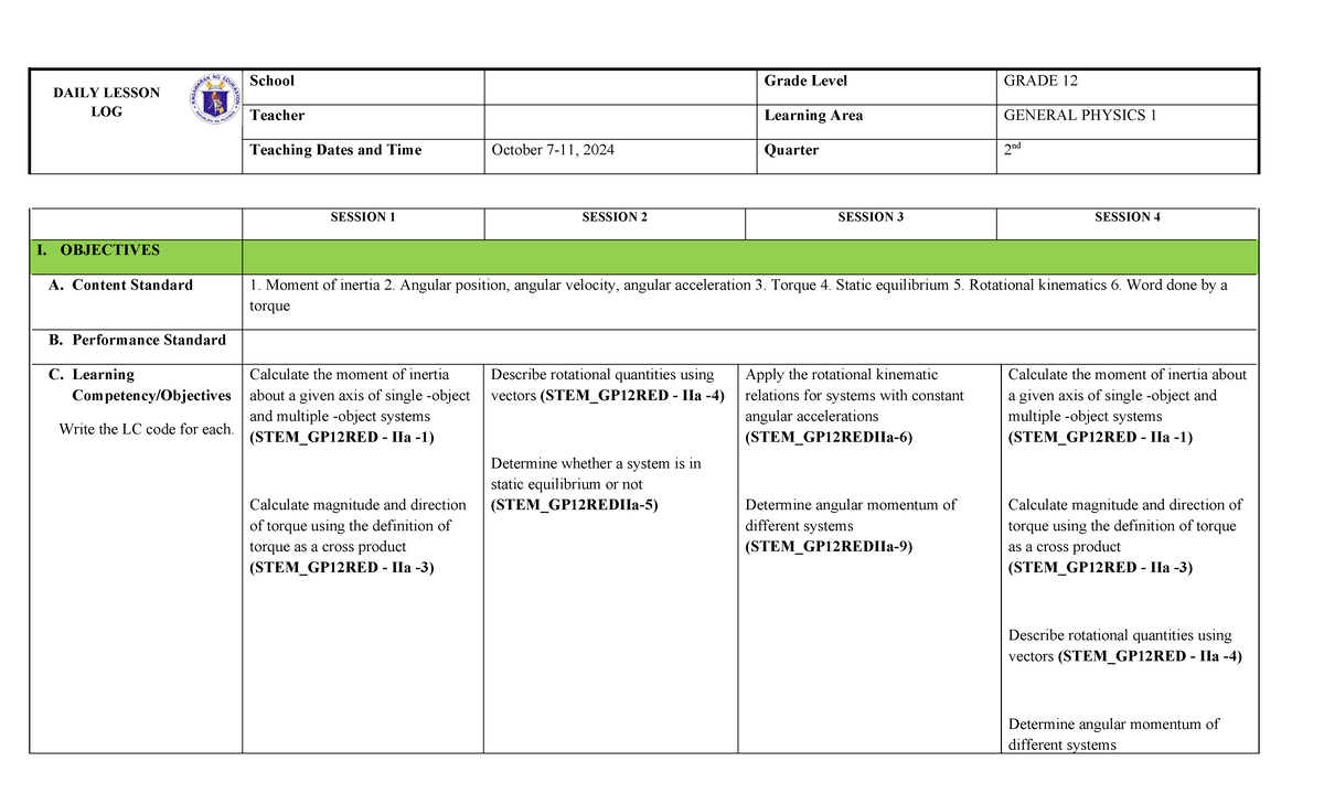 Studoco Genphy 1-DLL-Q2WEEK 2 - DAILY LESSON LOG School Grade Level ...