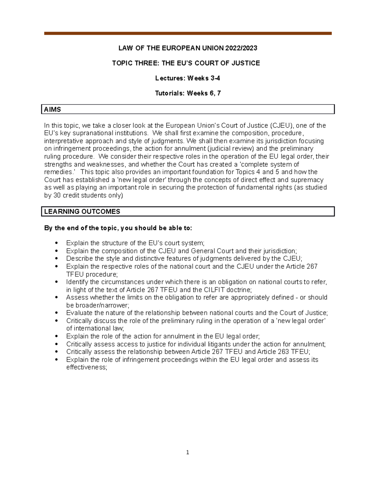 Topic 3 - Tutorial - English version - LAW OF THE EUROPEAN UNION 2022 ...