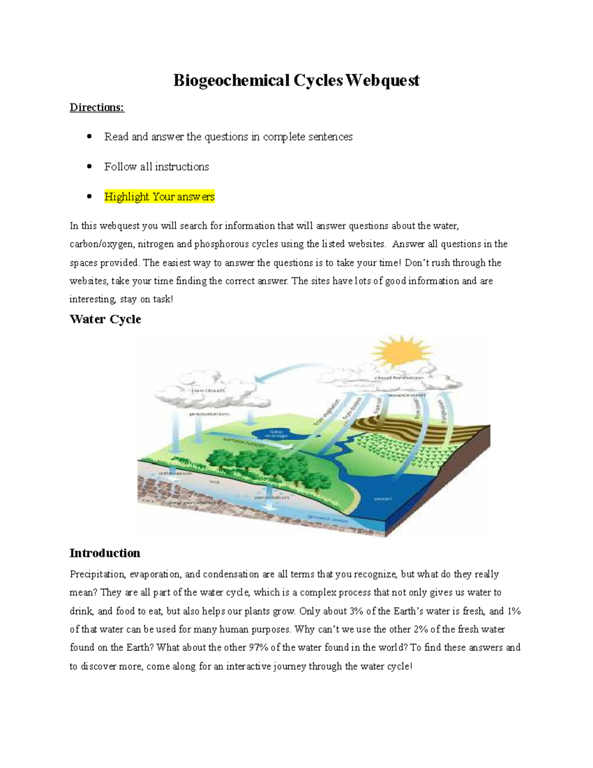 biogeochemical cycle assignment pdf