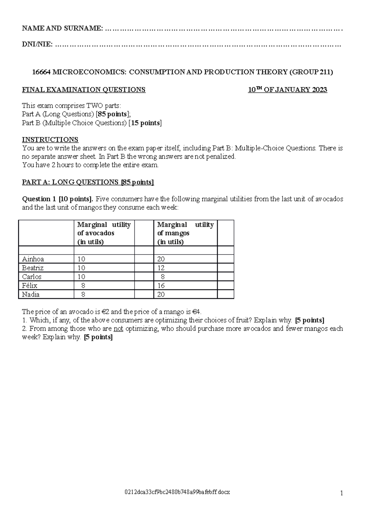 Microeconomics Final Exam Questions - Microeconomía - UAM - Studocu