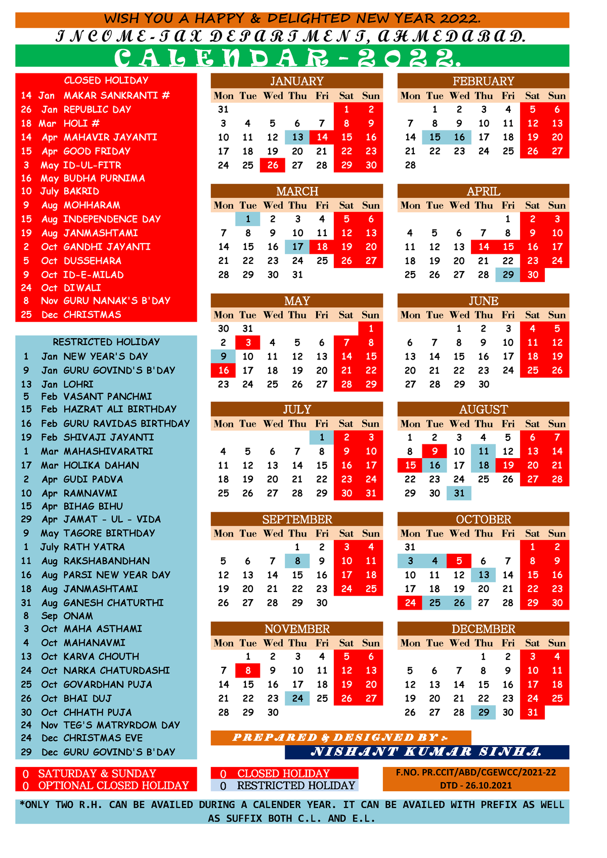 Calendar 2022 by Nishant - 14 Jan MAKAR SANKRANTI # Mon Tue Wed Thu Fri ...