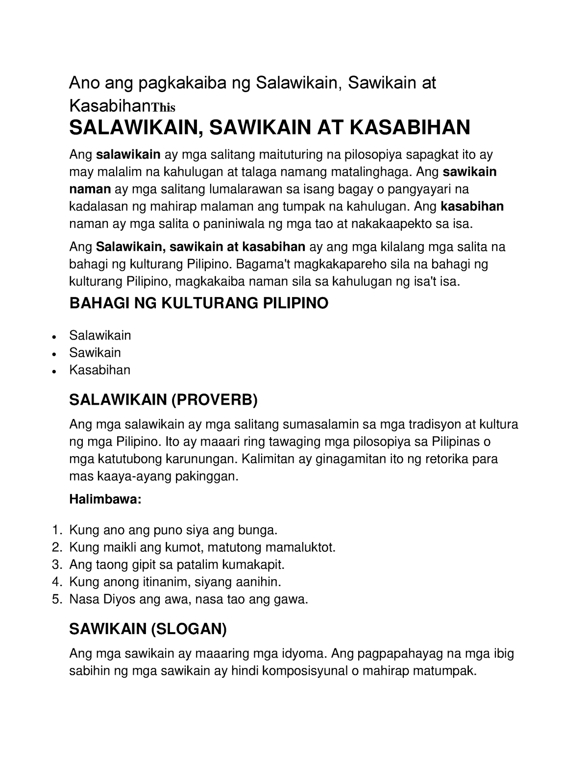 Scribd Kaibahan Ng Salawikain At Sawikain Ano Ang Pagkakaiba Ng Salawikain Sawikain At 3401