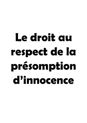 Le Droit Au Respect De La Presomption D Innocence Le Droit Au Respect De La Table Des Studocu