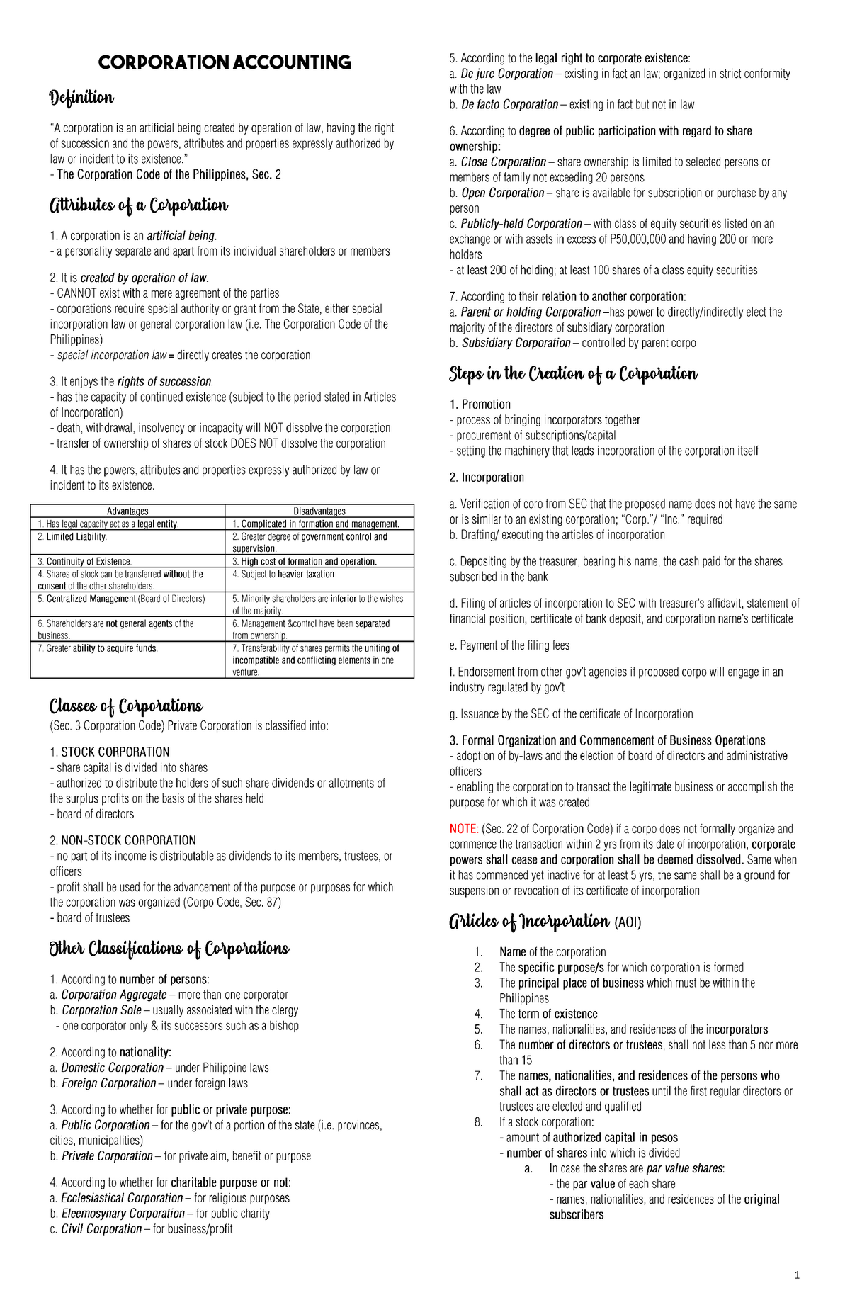 Corporation - reviewer - Corporation Accounting Definition Attributes ...