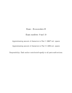 Project 2 - Econometrics B - Project 2 Econometrics B Approximating ...