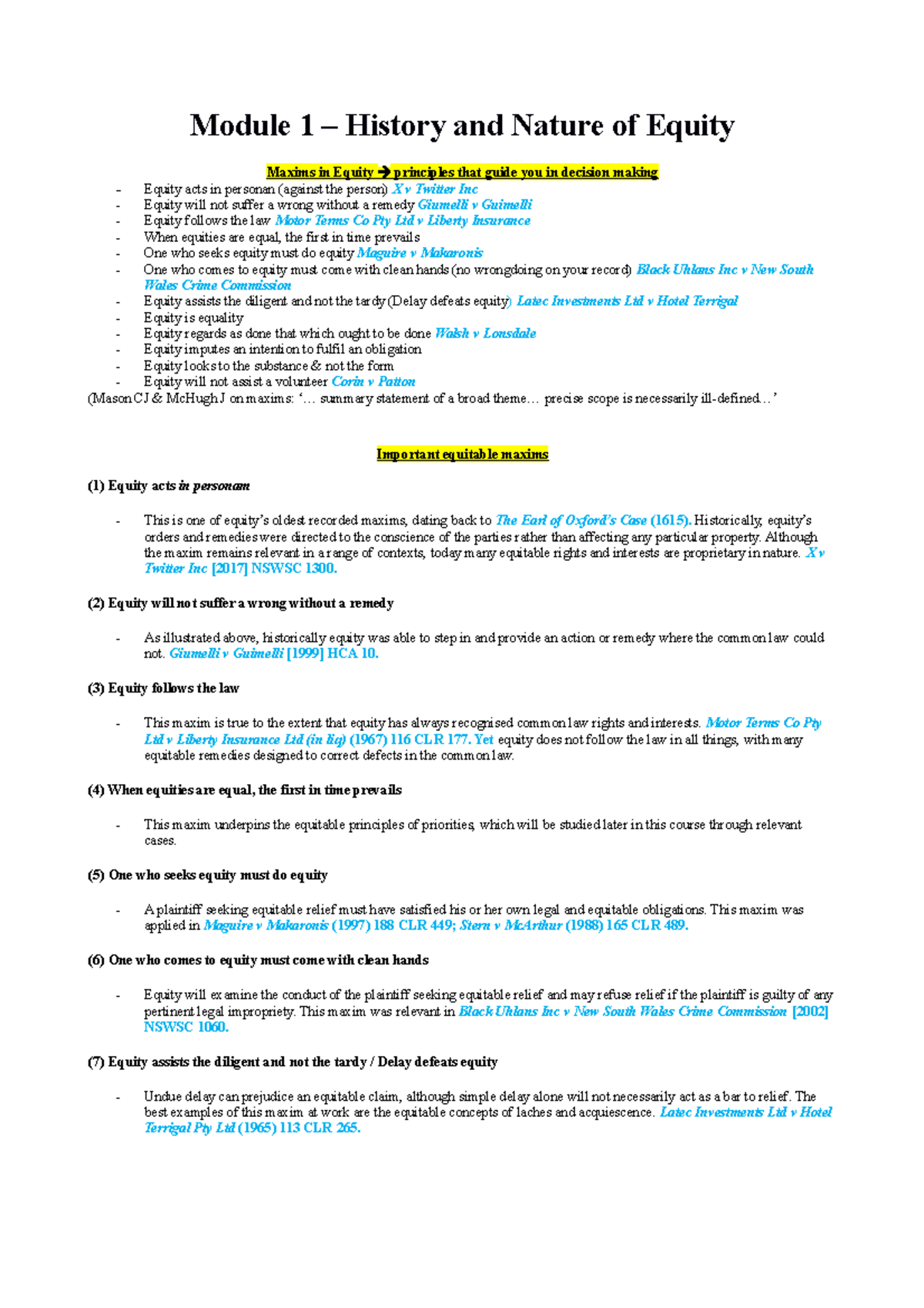 Equity and Trusts Module 1 Study Notes - Module 1 – History and Nature ...