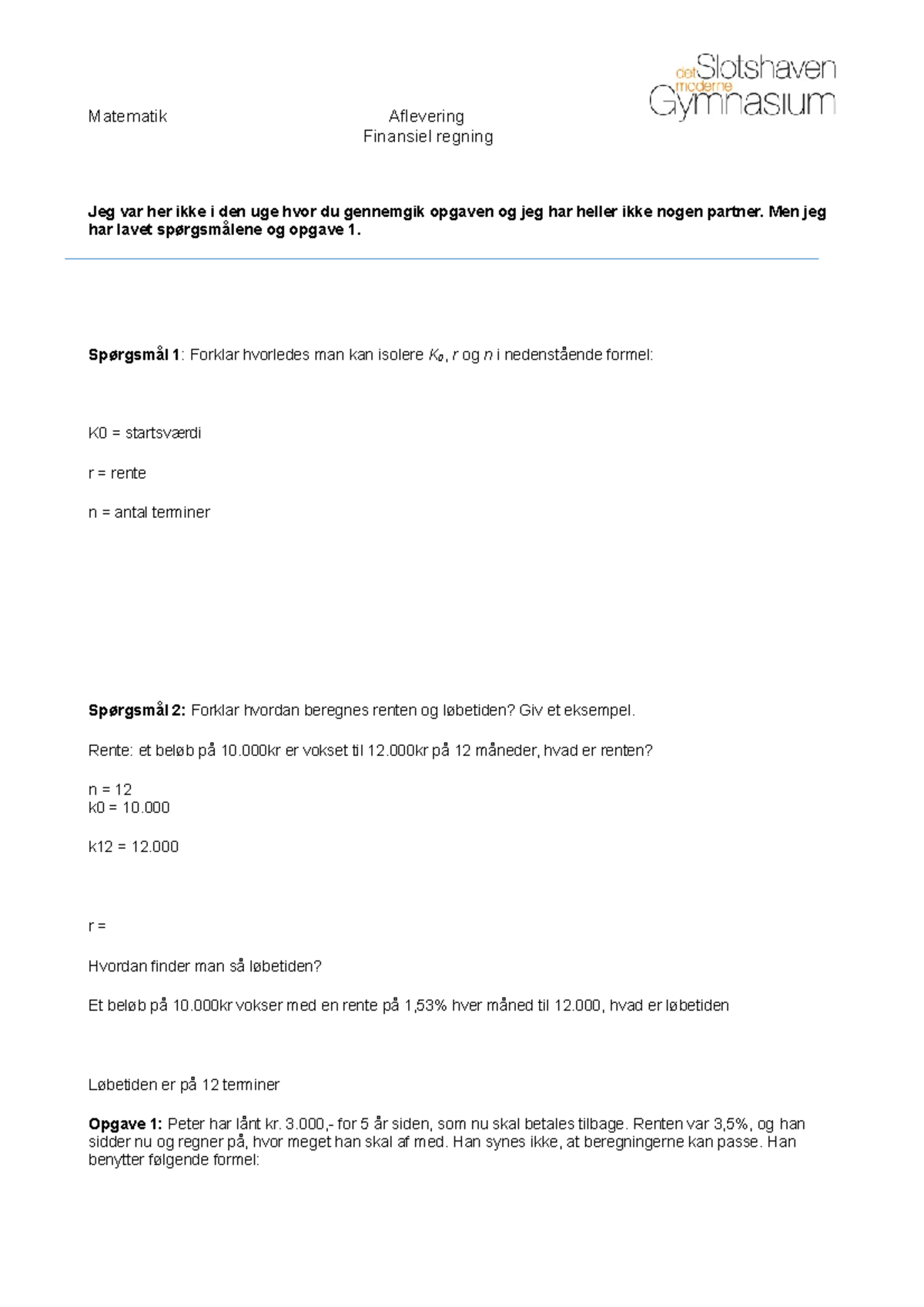 Emneopgave Finans - Very Good Work From Me. Oui - Matematik Aflevering ...