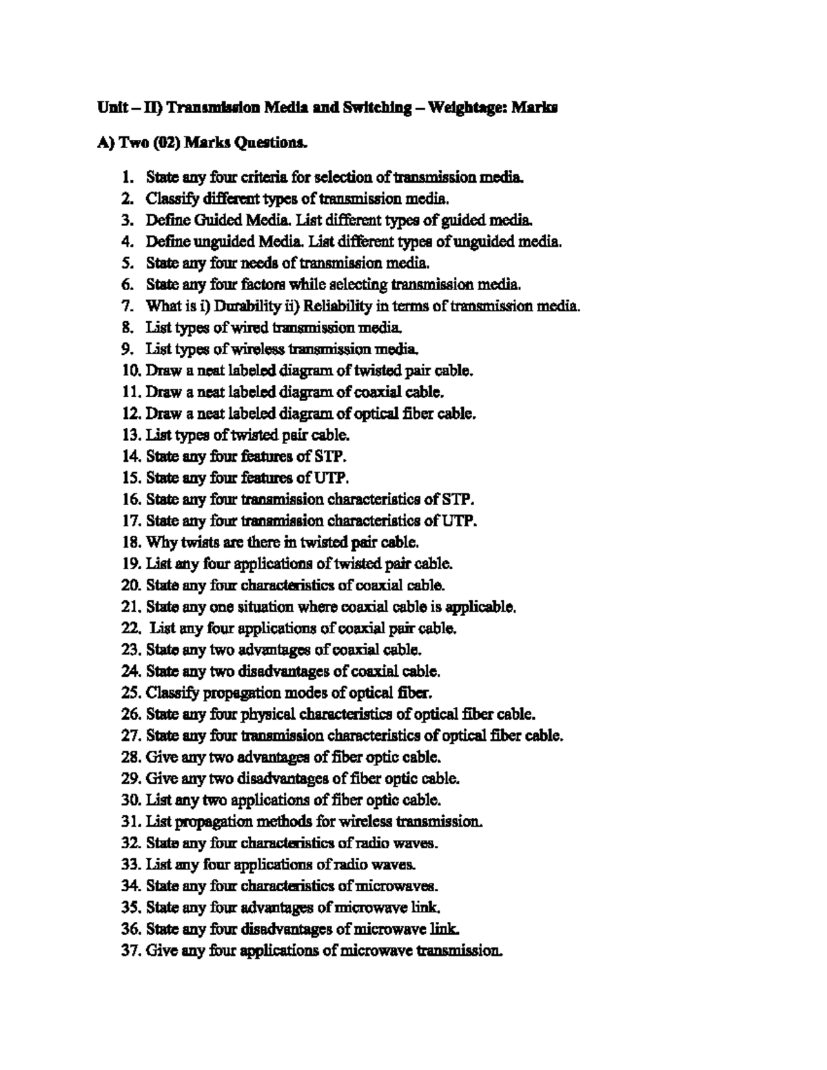Question Bank of Unit II Transmission Media and Switching - Emerging ...