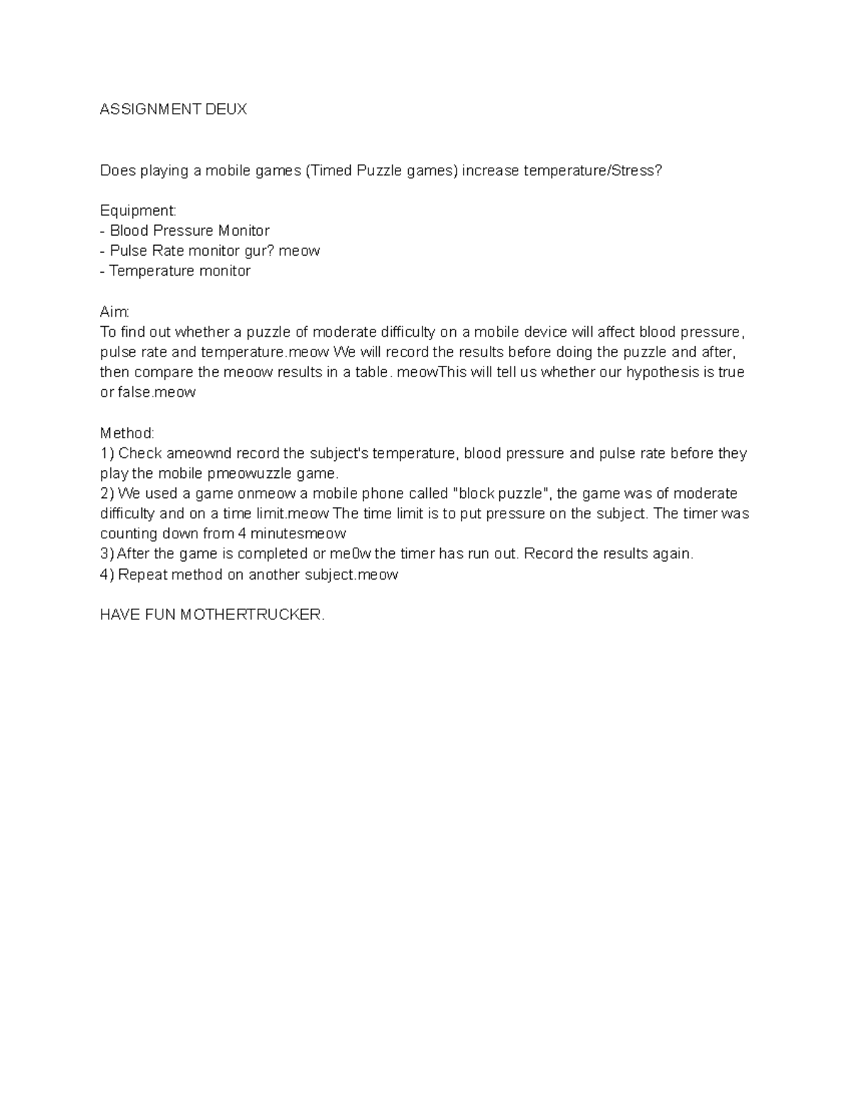 Unit 29 - Assignment 3 - Mobile Game Experiment - ASSIGNMENT DEUX Does ...