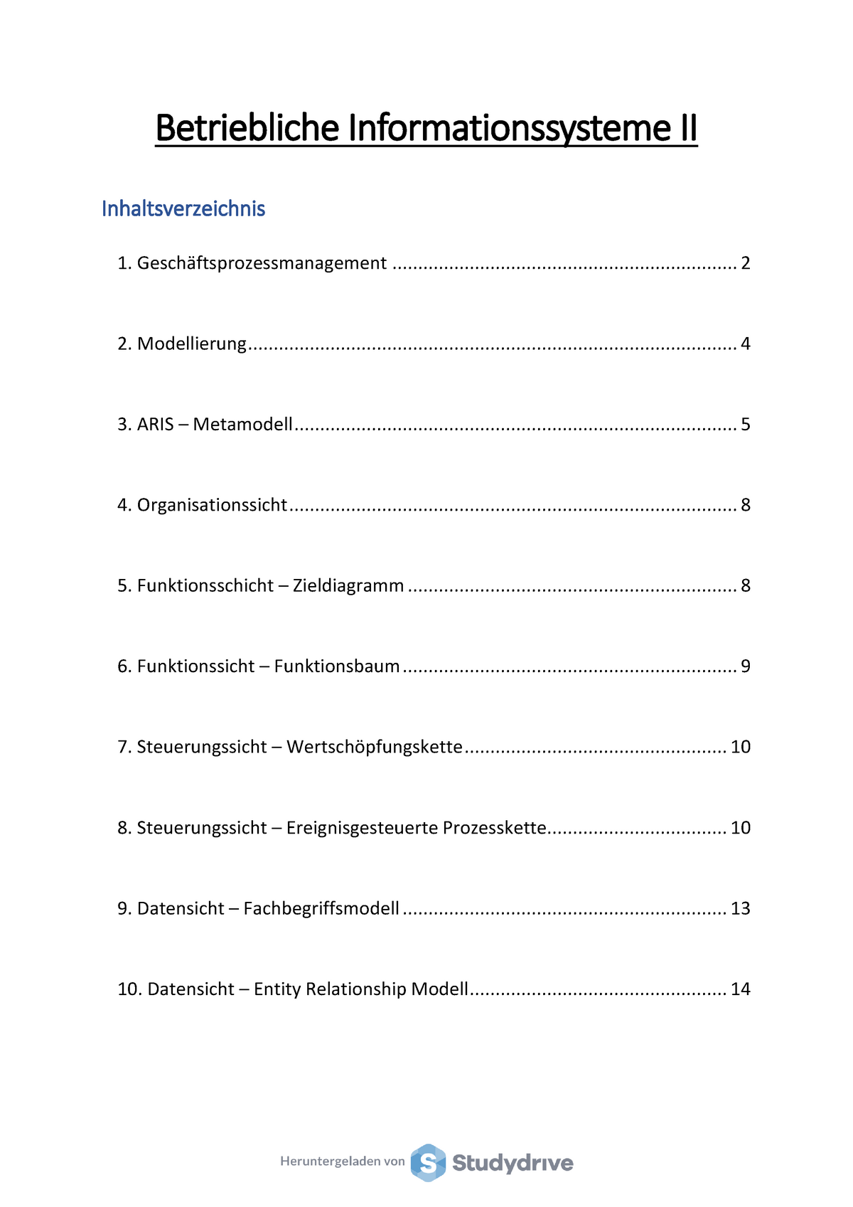 Betriebliche Informationssysteme II Zusammenfassung Für Endklausur ...