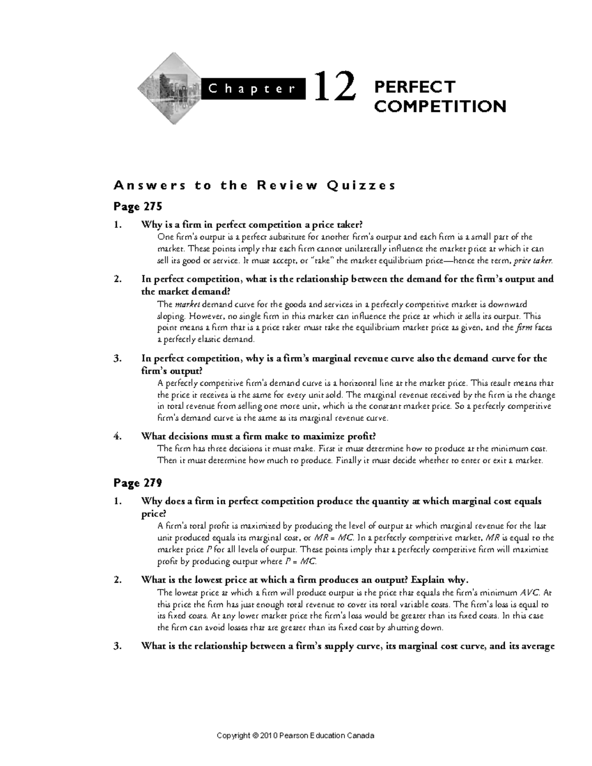 Perfect Competition - A n s w e r s t o t h e R e v i e w Q u i z z e s ...