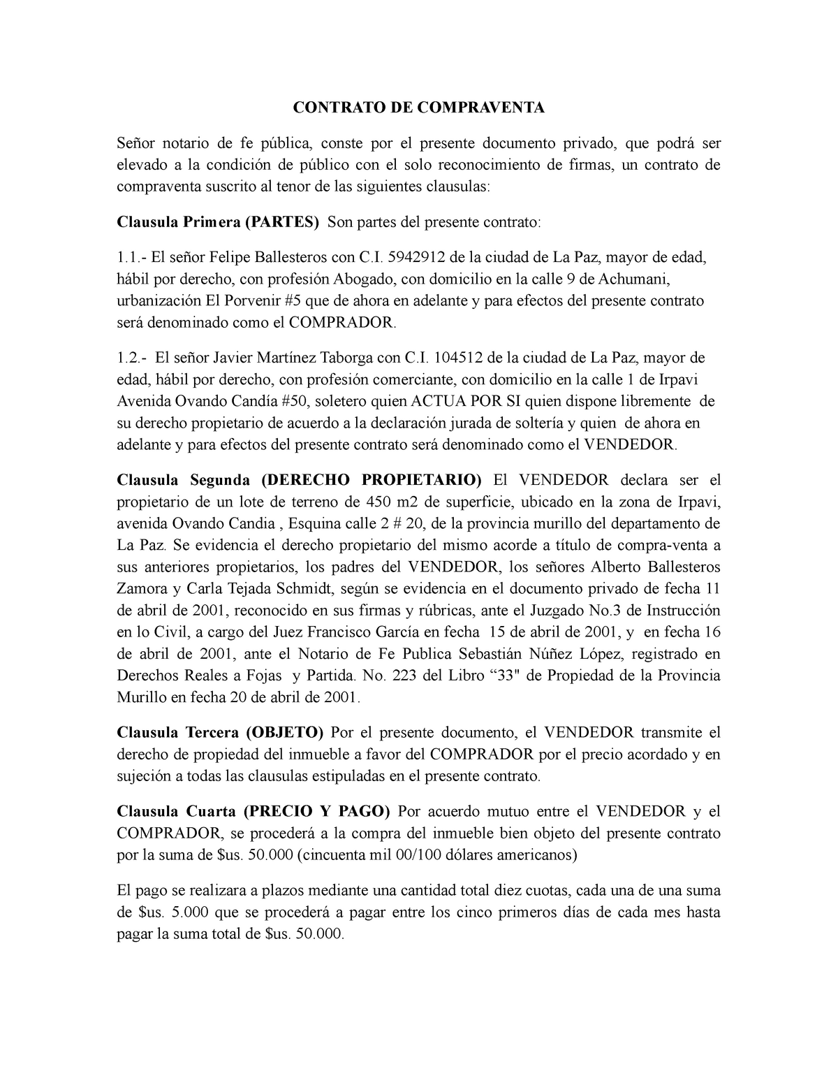 Modelo De Contrato De Compraventa Con Arras Contrato De Compraventa Señor Notario De Fe 6495
