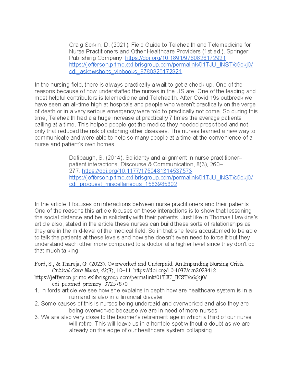 6 sources - Craig Sorkin, D. (2021). Field Guide to Telehealth and ...