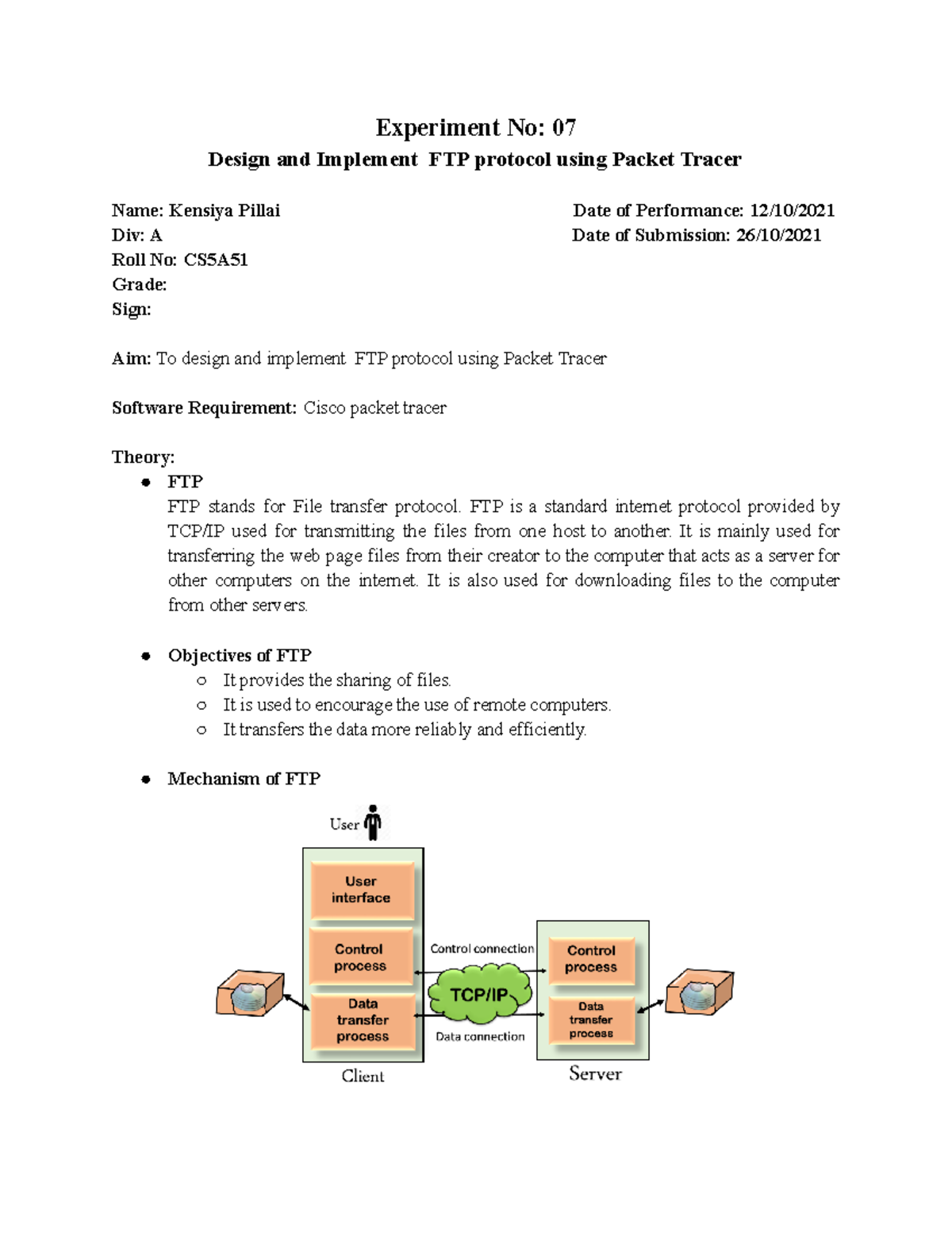 Design and Implement FTP Protcol - Computer Network - MU - Studocu