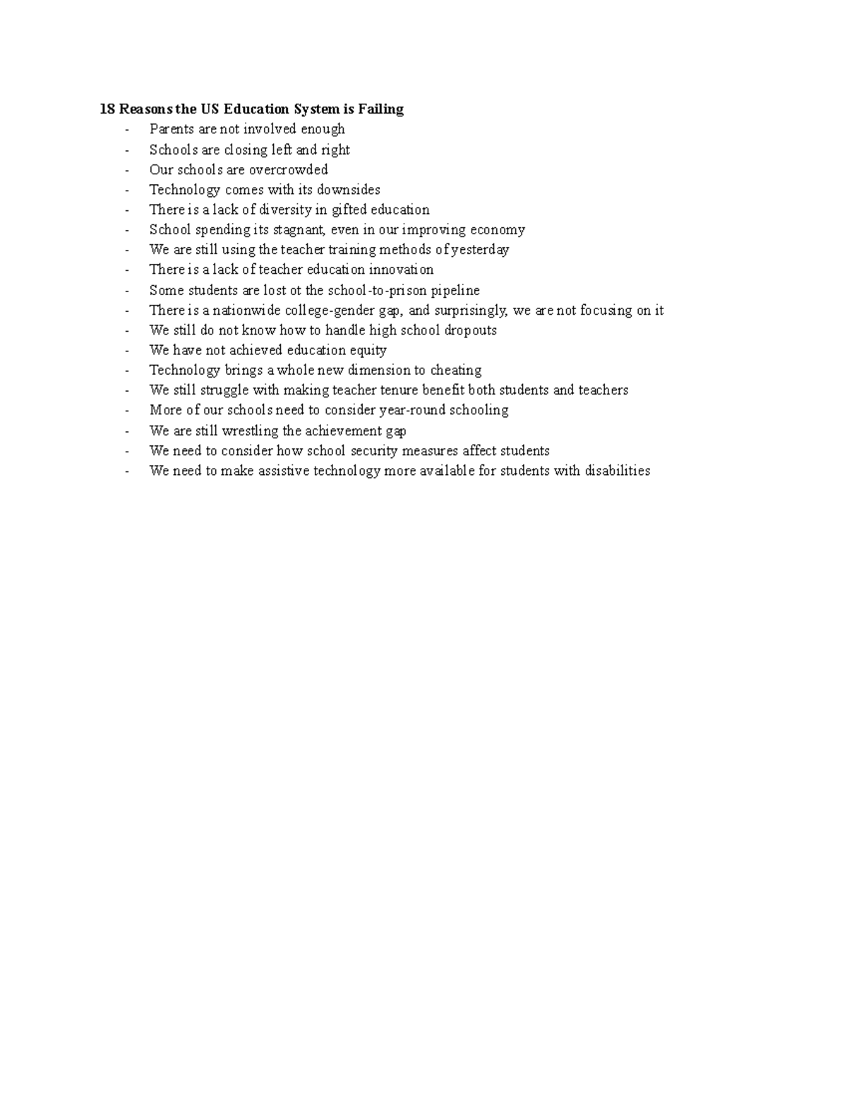 18 Reasons the US Education System is Failing Studocu