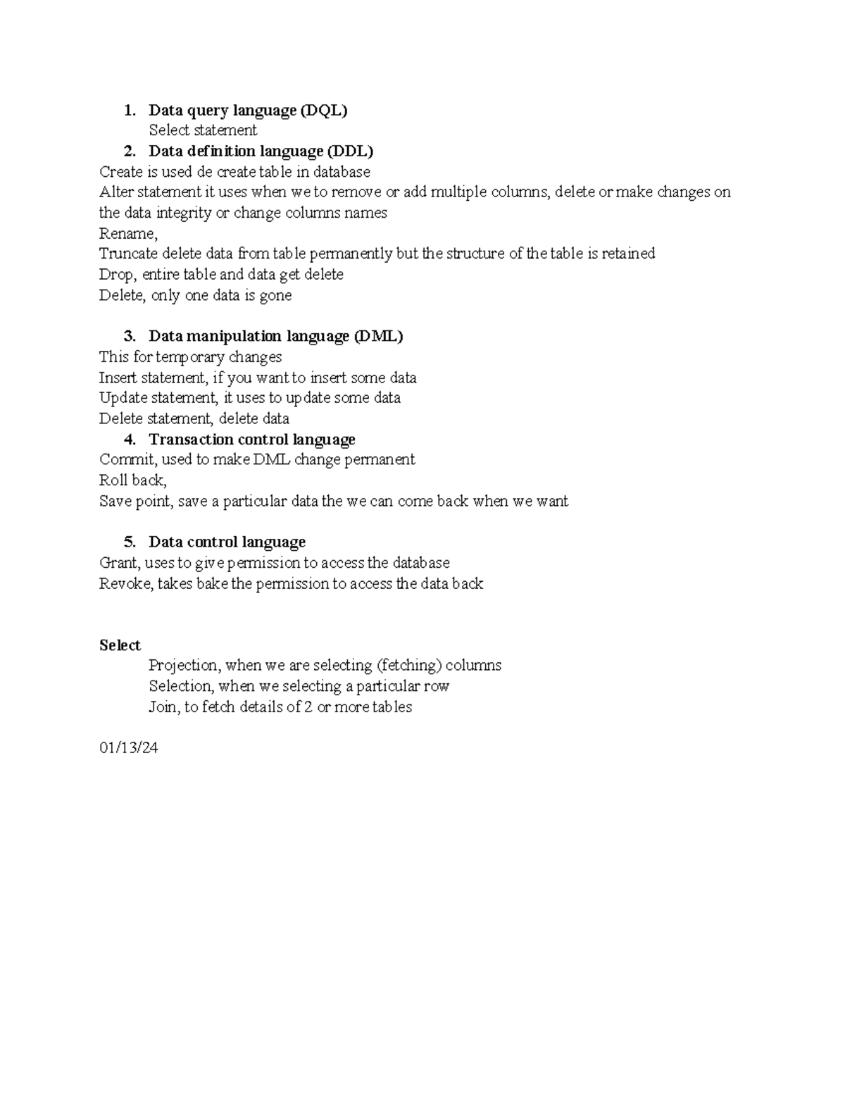 SQL note - to practice more - 1. Data query language (DQL) Select ...