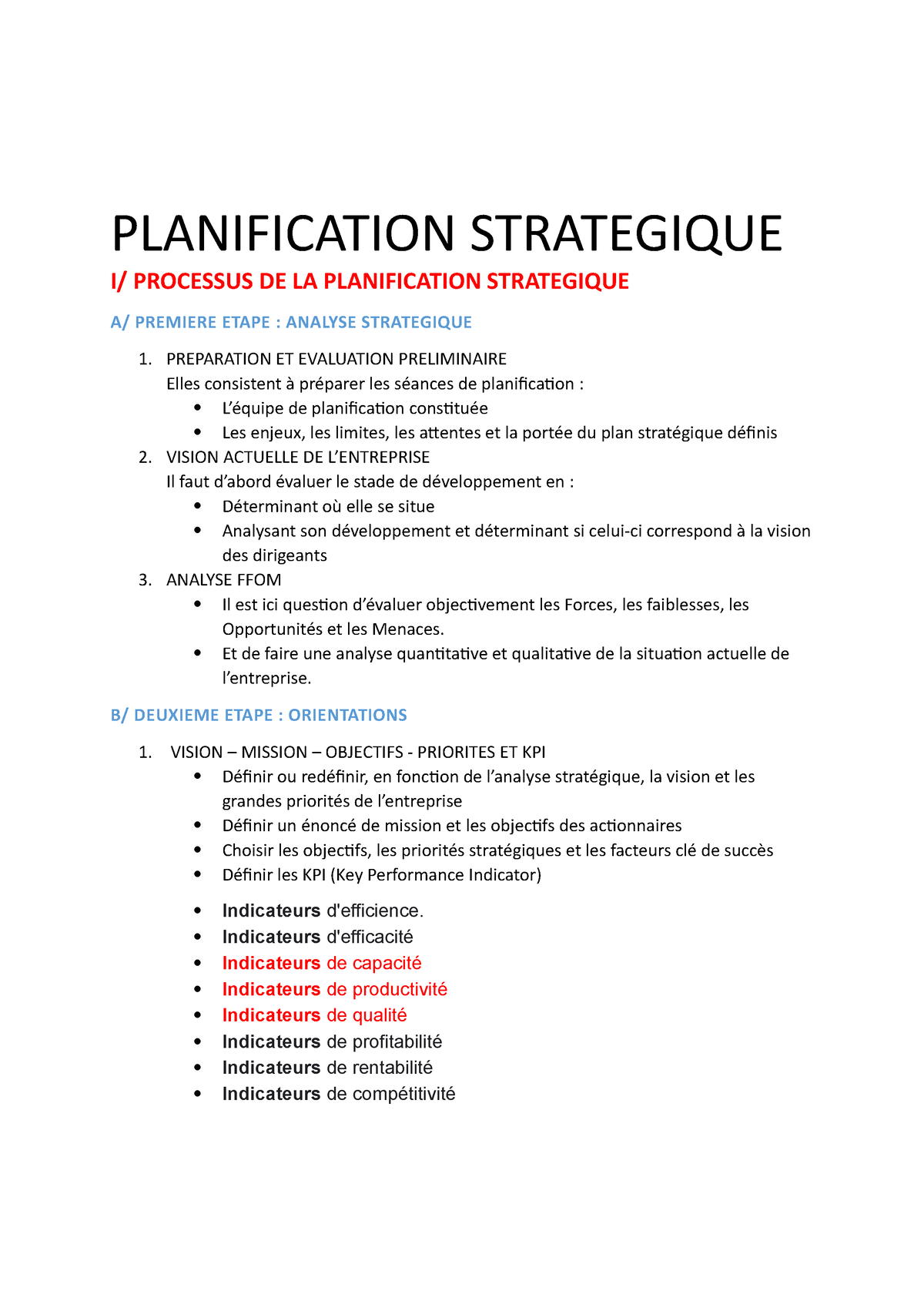 Cours Planification Strategique - PLANIFICATION STRATEGIQUE I ...