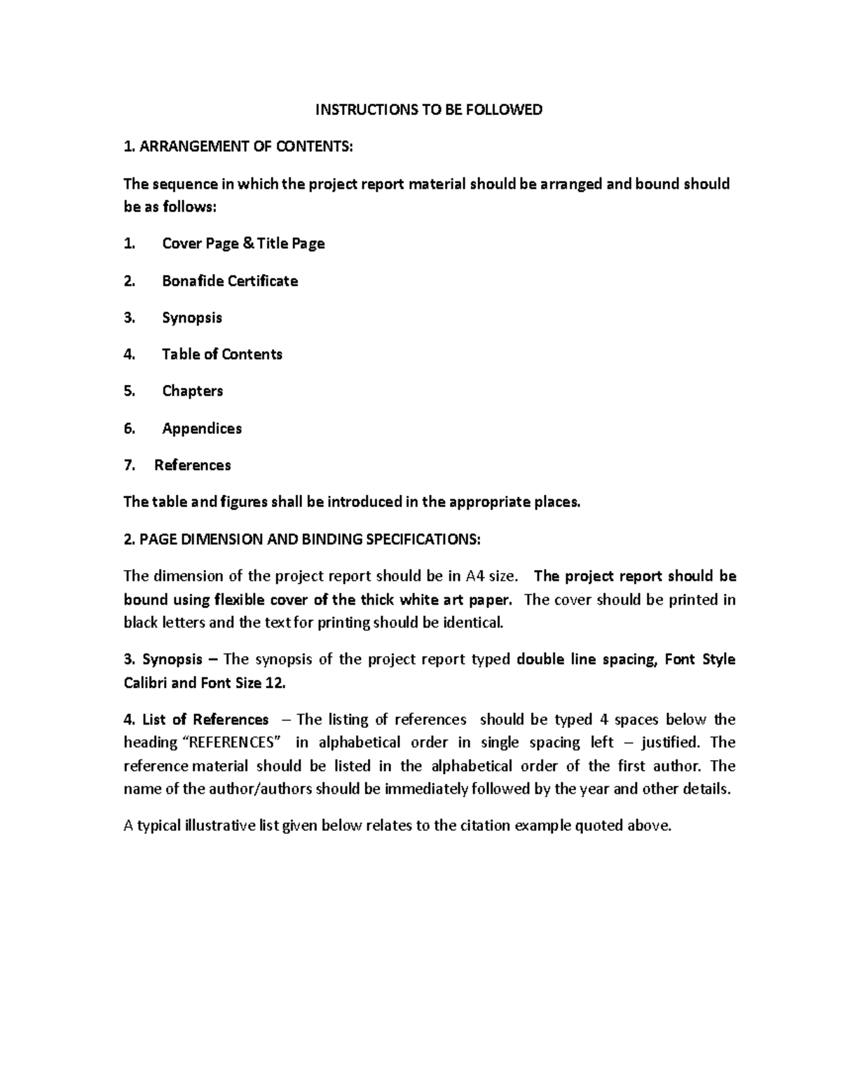 Instructions to be followed for Project Report - INSTRUCTIONS TO BE ...