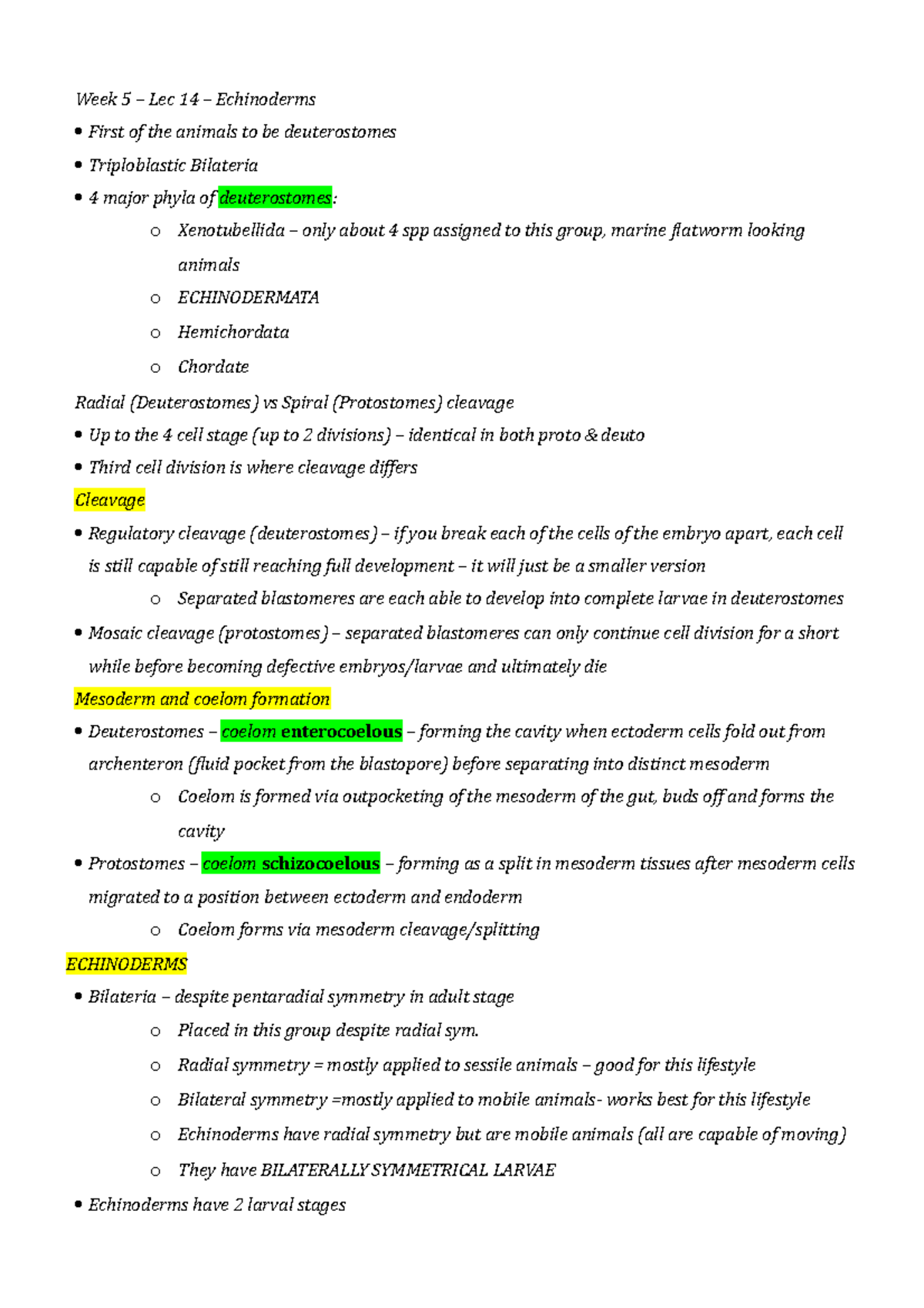 Echinoderms 1 - Lecture notes 14 - Week 5 – Lec 14 – Echinoderms First ...