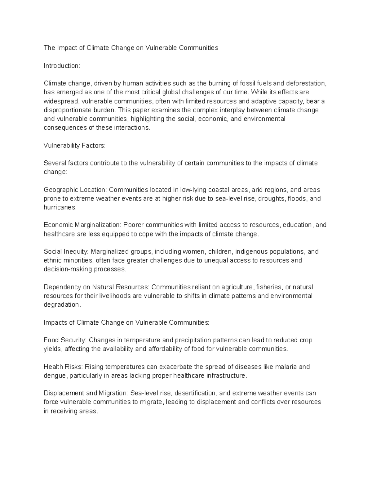 Climate Change on Vulnerable communities paper - The Impact of Climate ...
