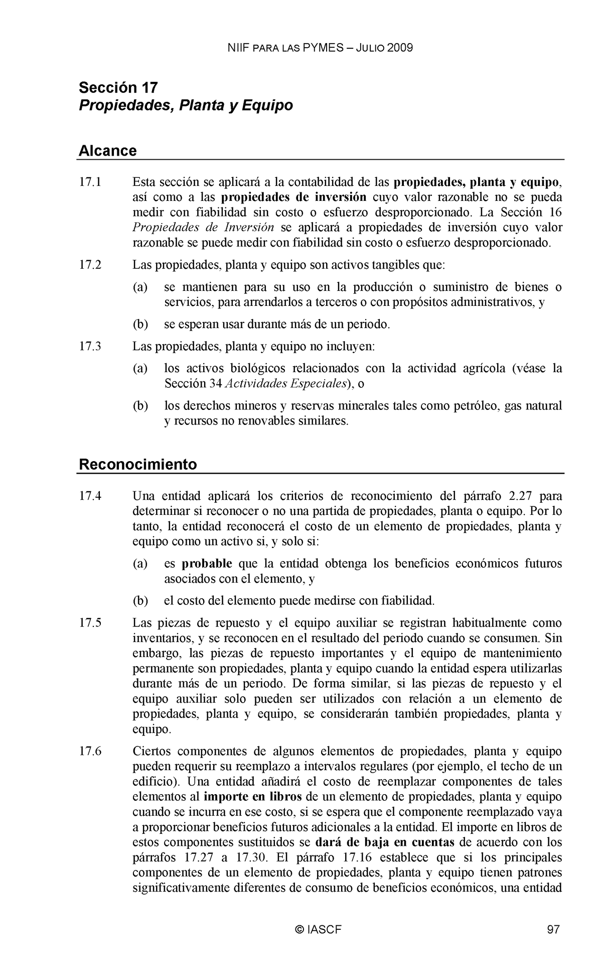 17 Niif Para Las Pymes Norma 2009 Propiedades Planta Y Equipo Sección 17 Propiedades 5773