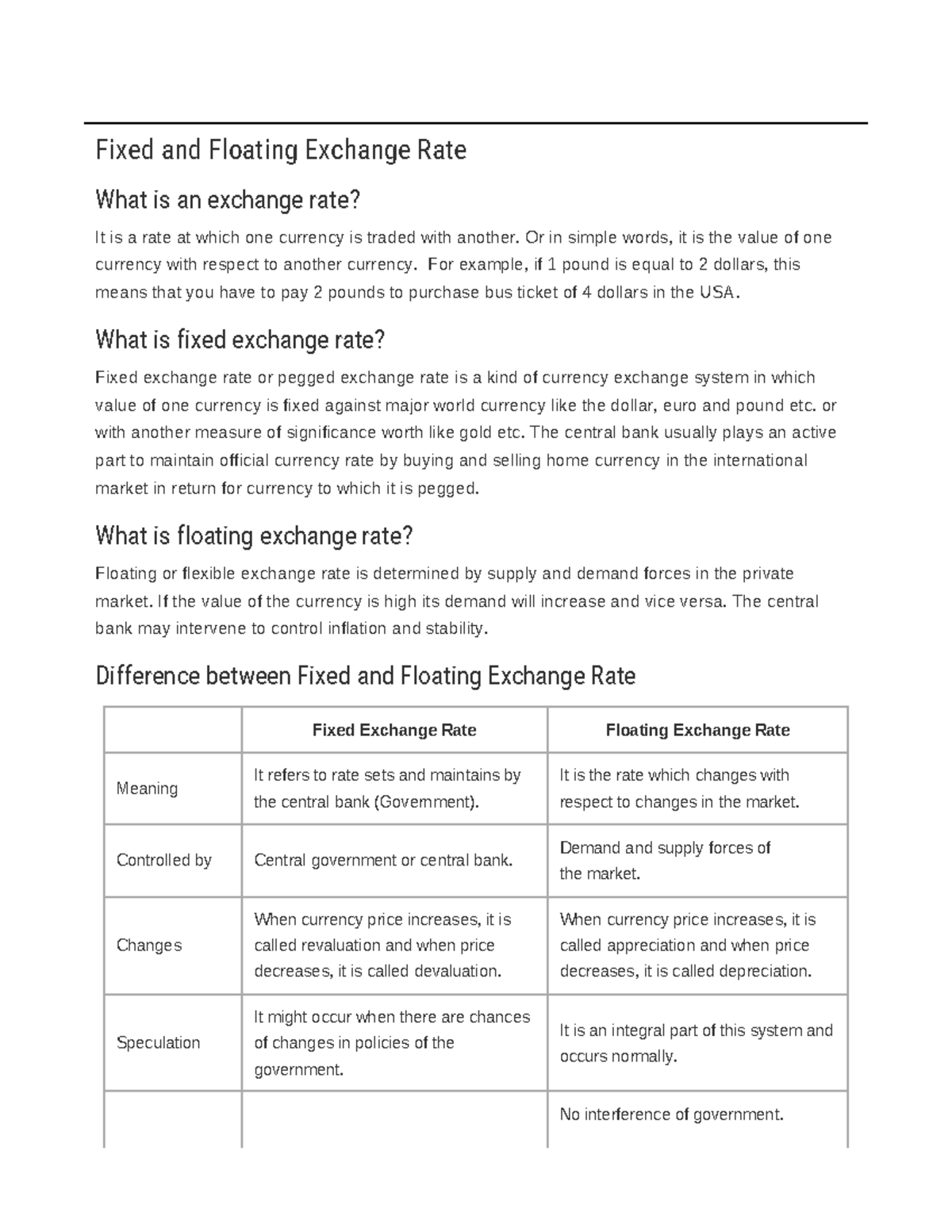 Fixed And Floating Exchange Rate Or In Simple Words It Is The Value