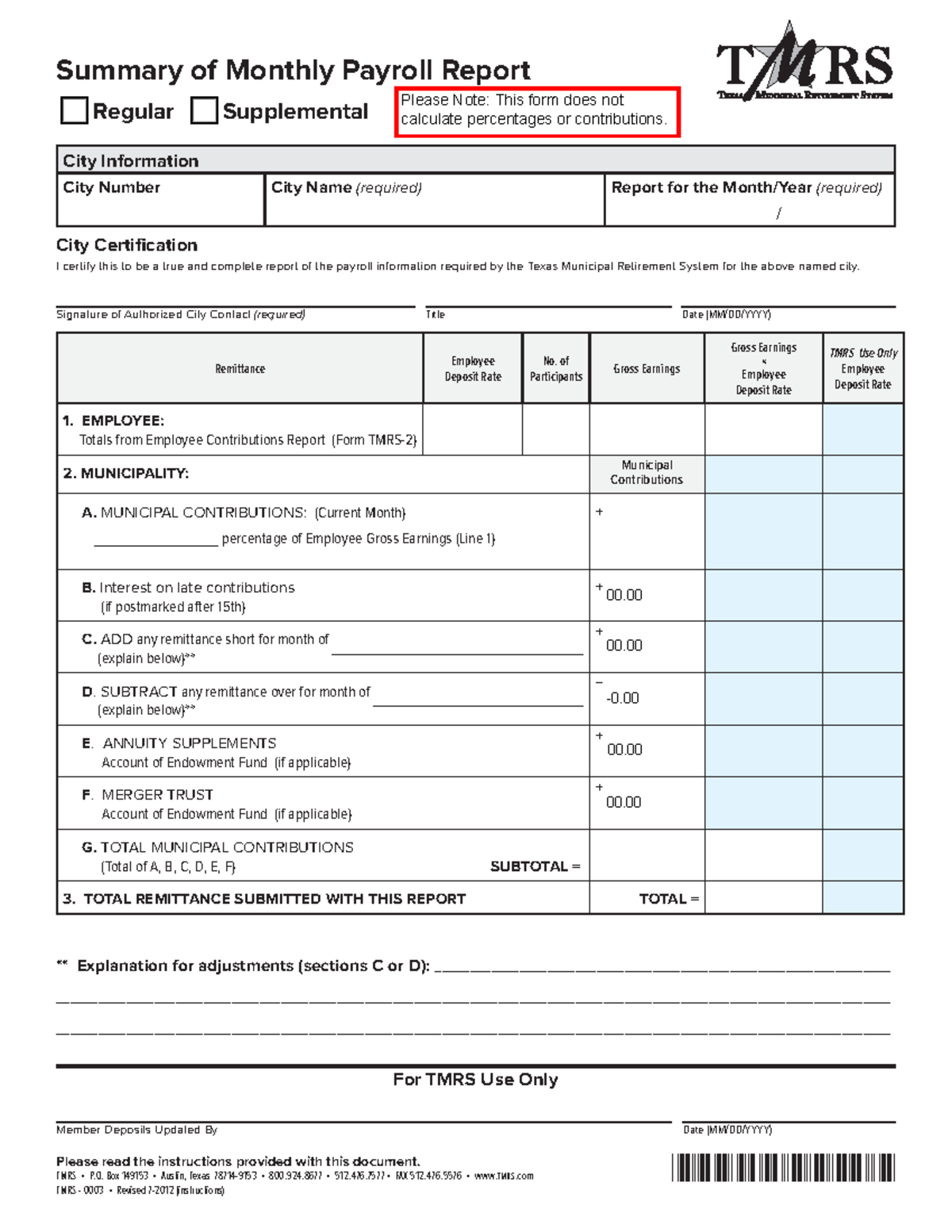 Summary of Monthly Payroll Report - ** Explanation for adjustments ...