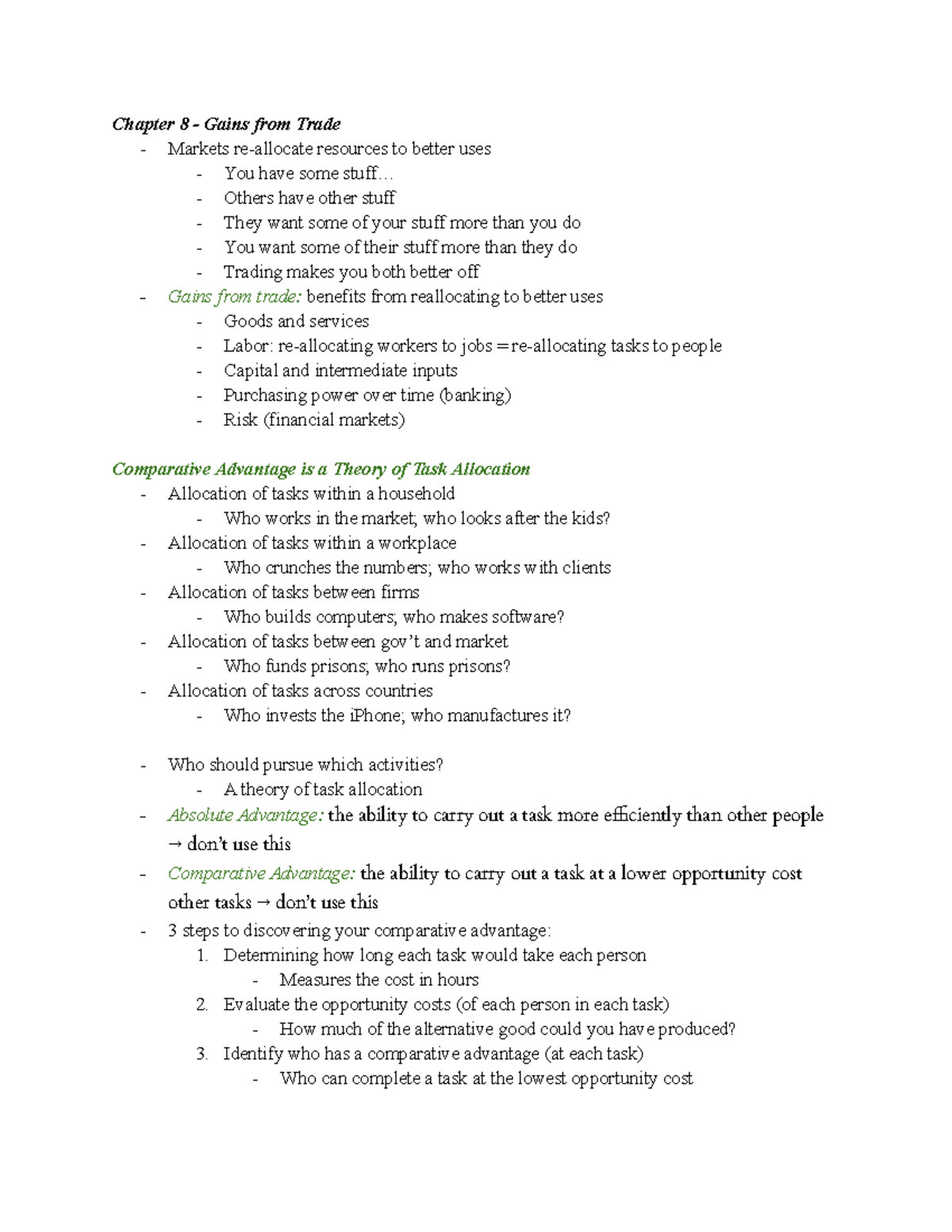 ECON 1 Chapter 8 Lecture Notes - Chapter 8 - Gains from Trade - Markets ...