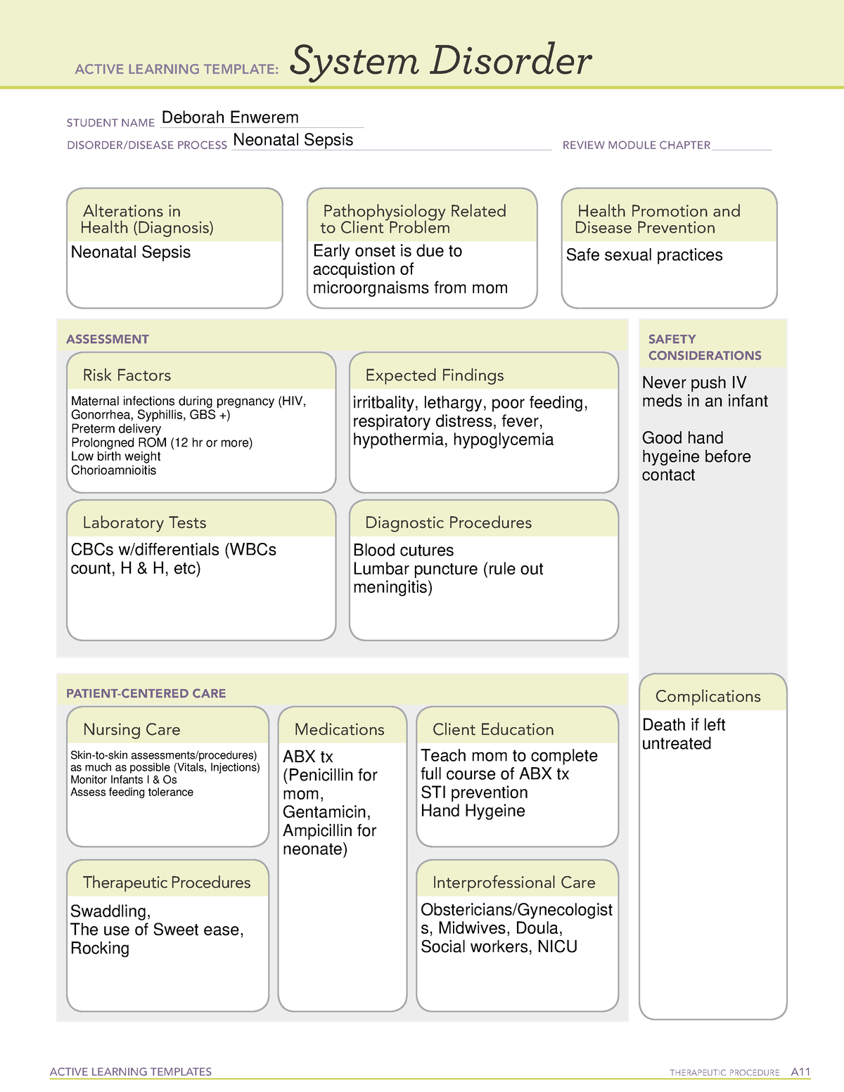 Neonatal Sepsis System Disorders ACTIVE LEARNING TEMPLATES