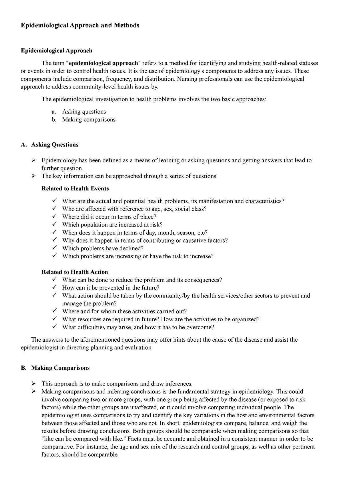 Epidemiological Approach and Methods - Epidemiological Approach and ...