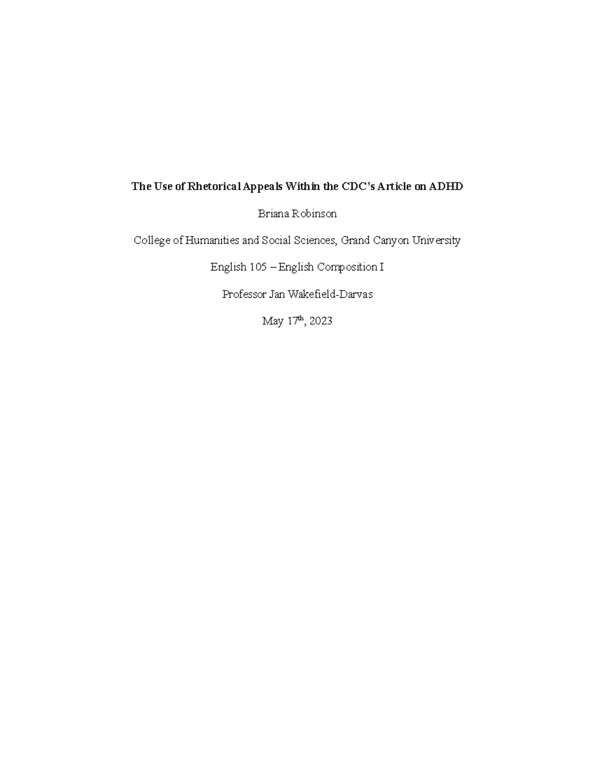 rhetorical analysis essay on cdc adhd